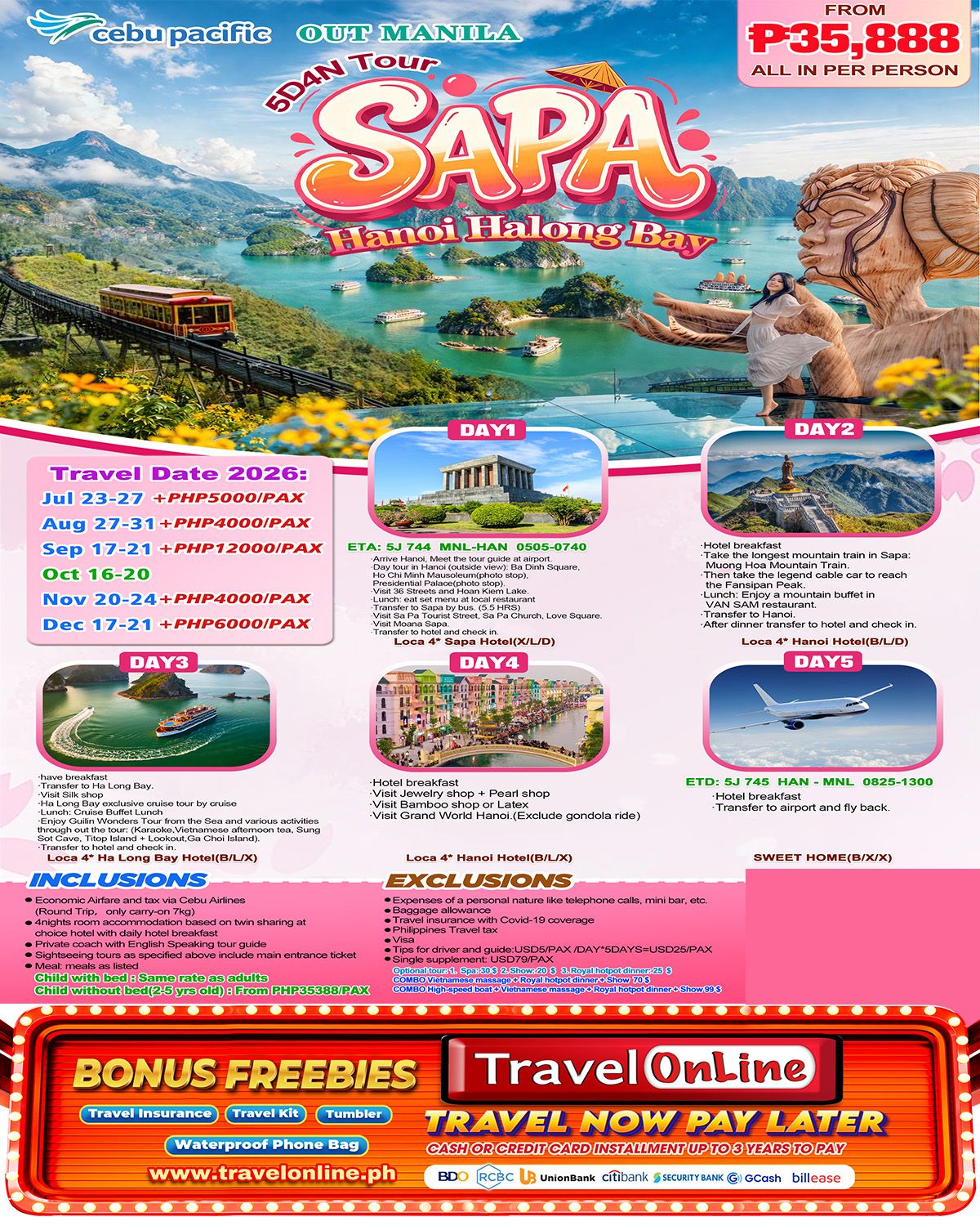 HANOI SAPA HA LONG BAY 5D4N Tour: AS LOW AS ₱35888/PAX promo image