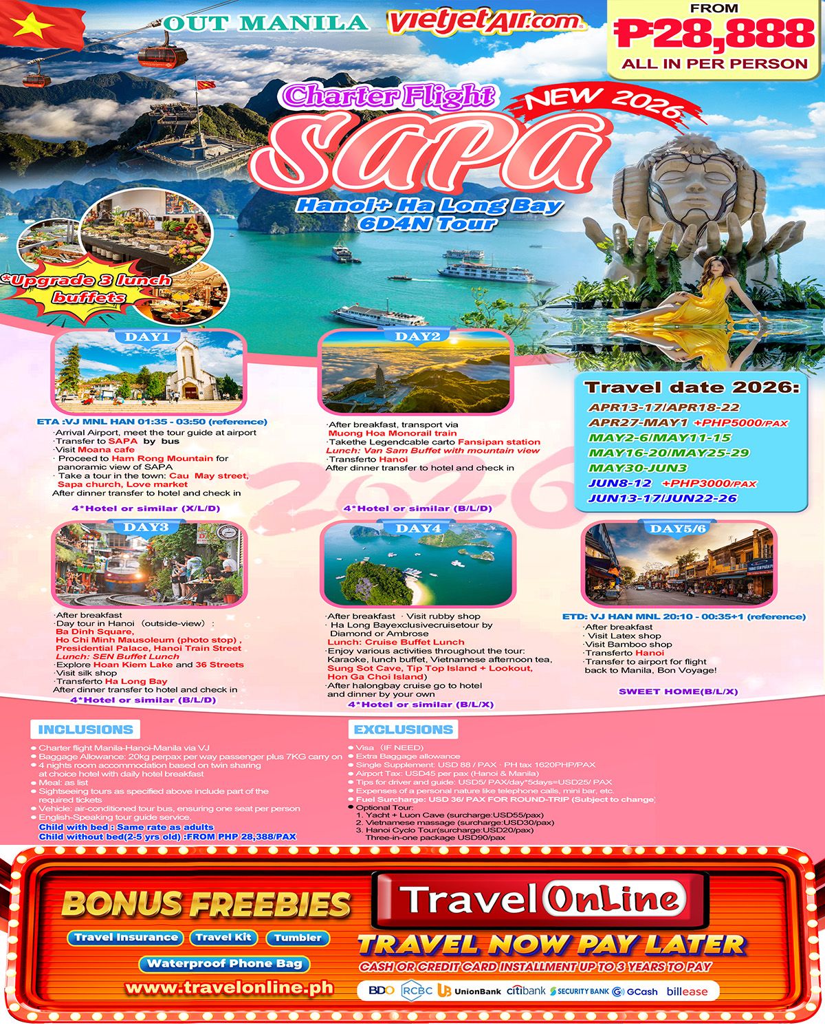 Hanoi+Sapa+Ha Long Bay Charter Flight 6D4N, 2026: AS LOW AS ₱28888/PAX promo image