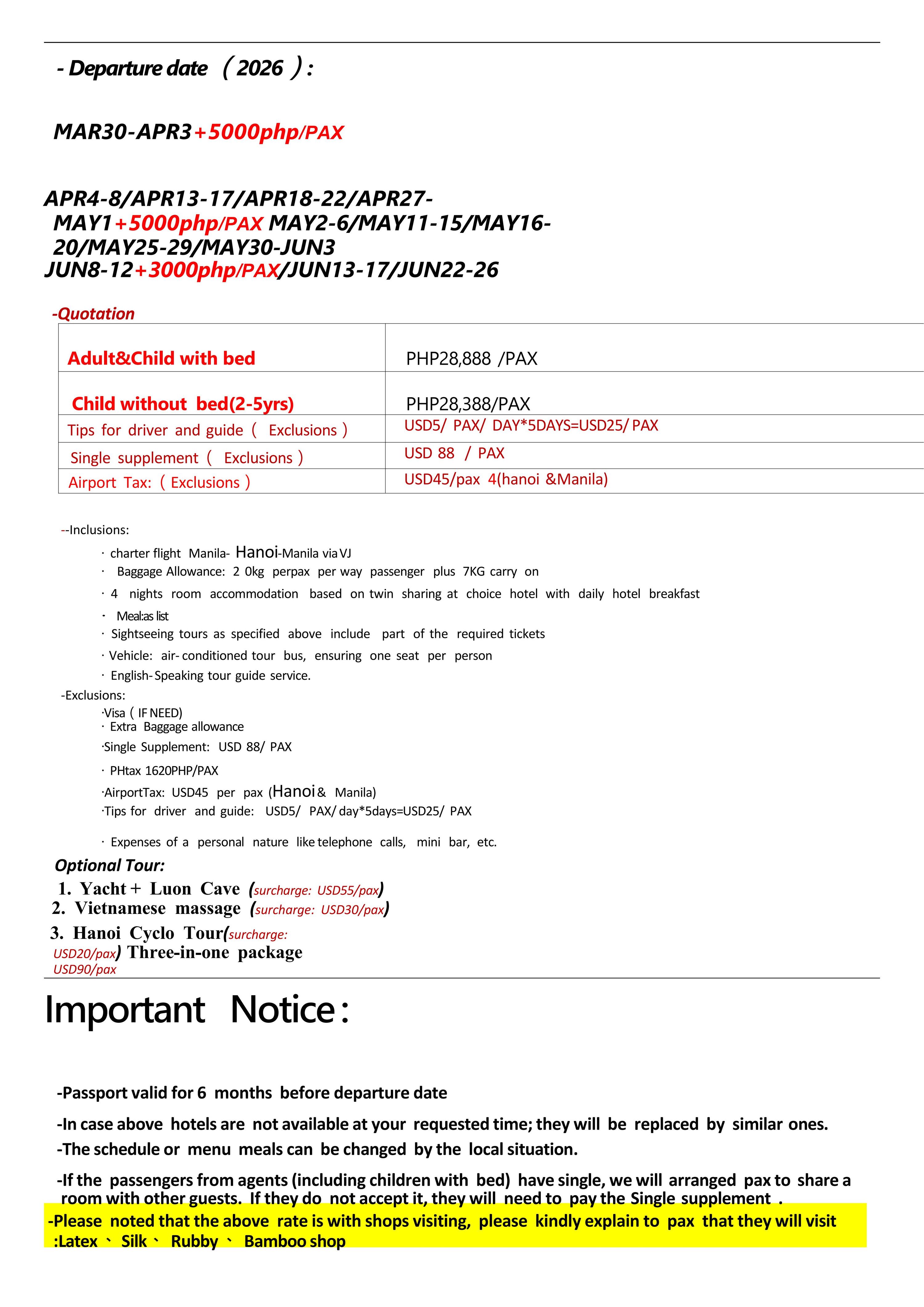 Hanoi+Sapa+Ha Long Bay Charter Flight 6D4N, 2026: AS LOW AS ₱28888/PAX itinerary
