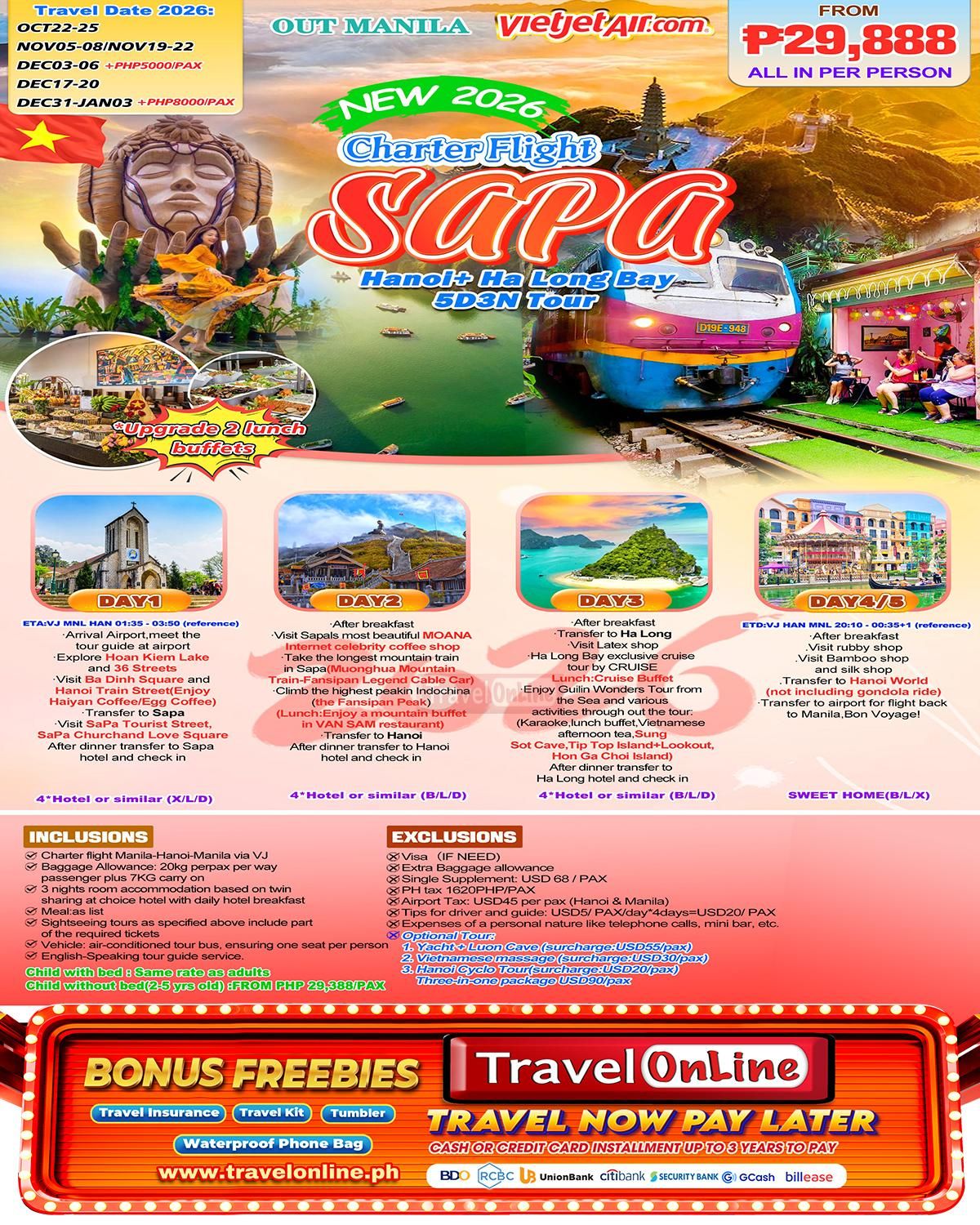 Hanoi+Sapa+Ha Long Bay Charter Flight 5D3N, 2026 : AS LOW AS ₱29888/PAX promo image