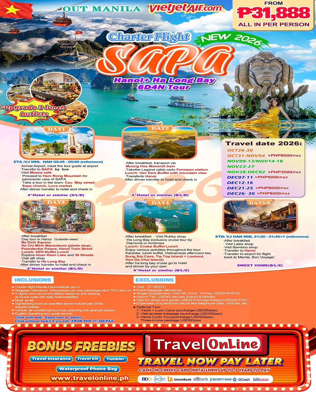 Hanoi+Sapa+Ha Long Bay Charter Flight 6D4N, 2026 : AS LOW AS ₱31888/PAX promo image