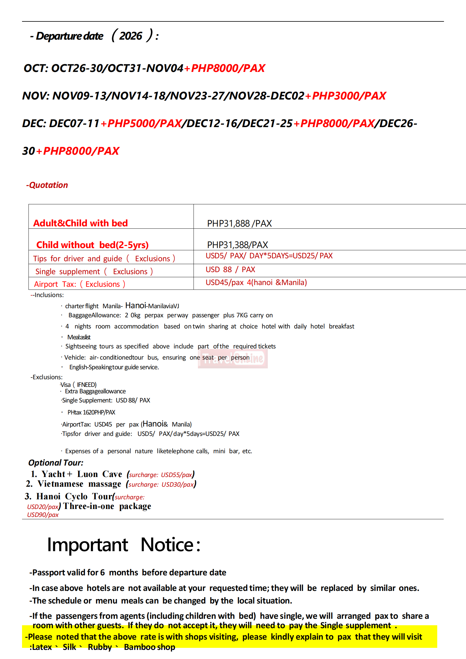 Hanoi+Sapa+Ha Long Bay Charter Flight 6D4N, 2026 : AS LOW AS ₱31888/PAX itinerary