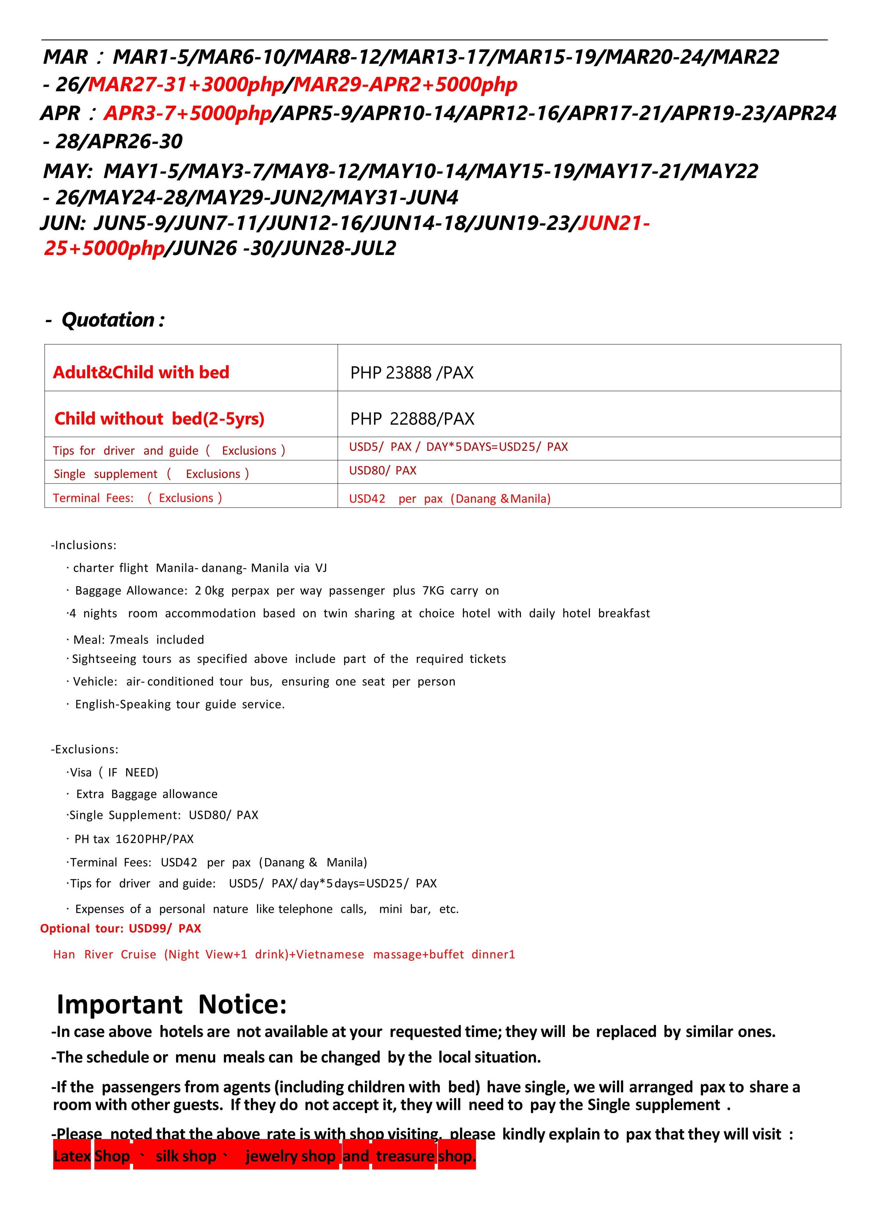 Danang 6D4N (VJ charter flights) 2026 : AS LOW AS ₱23888/PAX itinerary