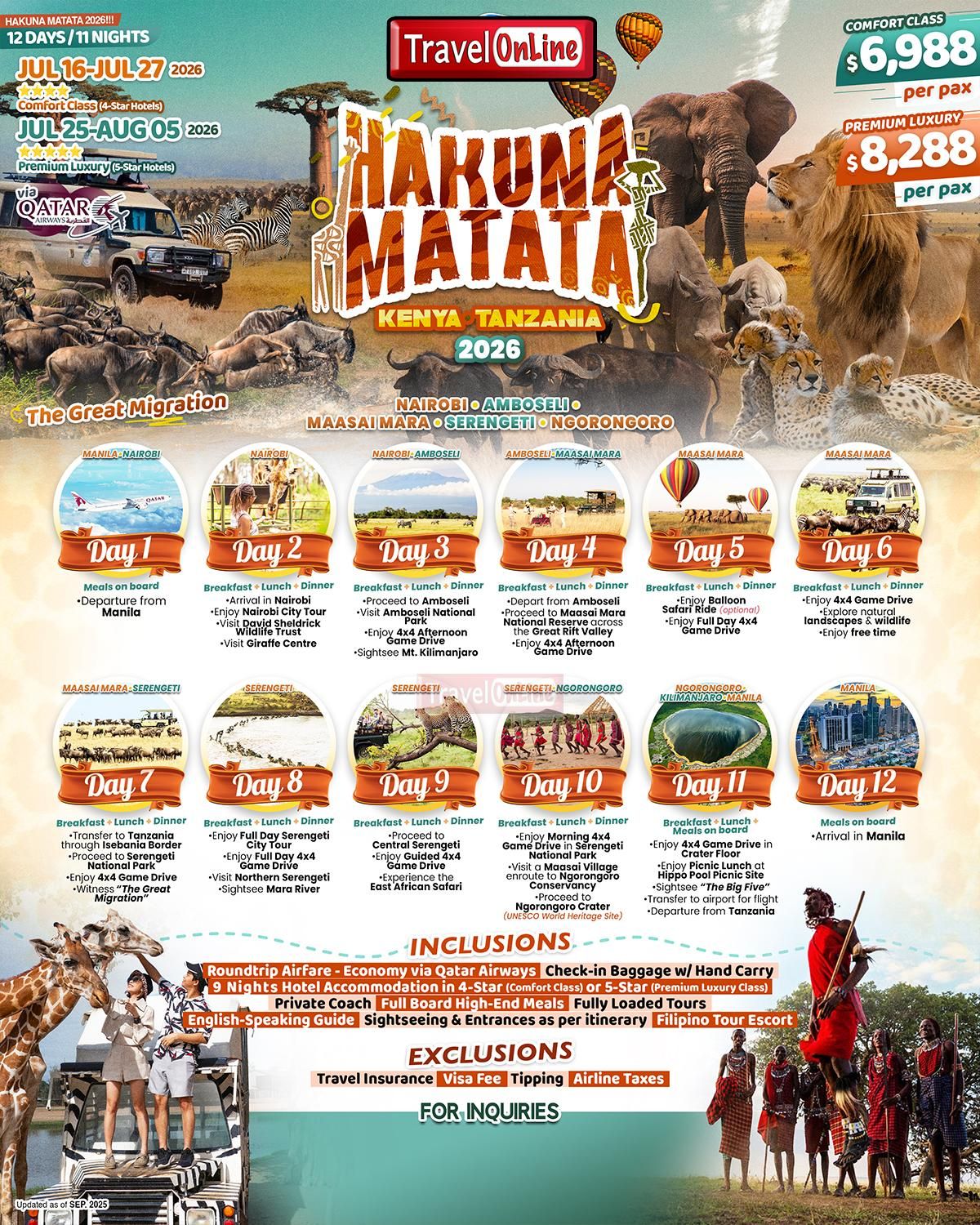 HAKUNA MATATA(KENYA TANZANIA) 2026: AS LOW AS $6988/PAX promo image