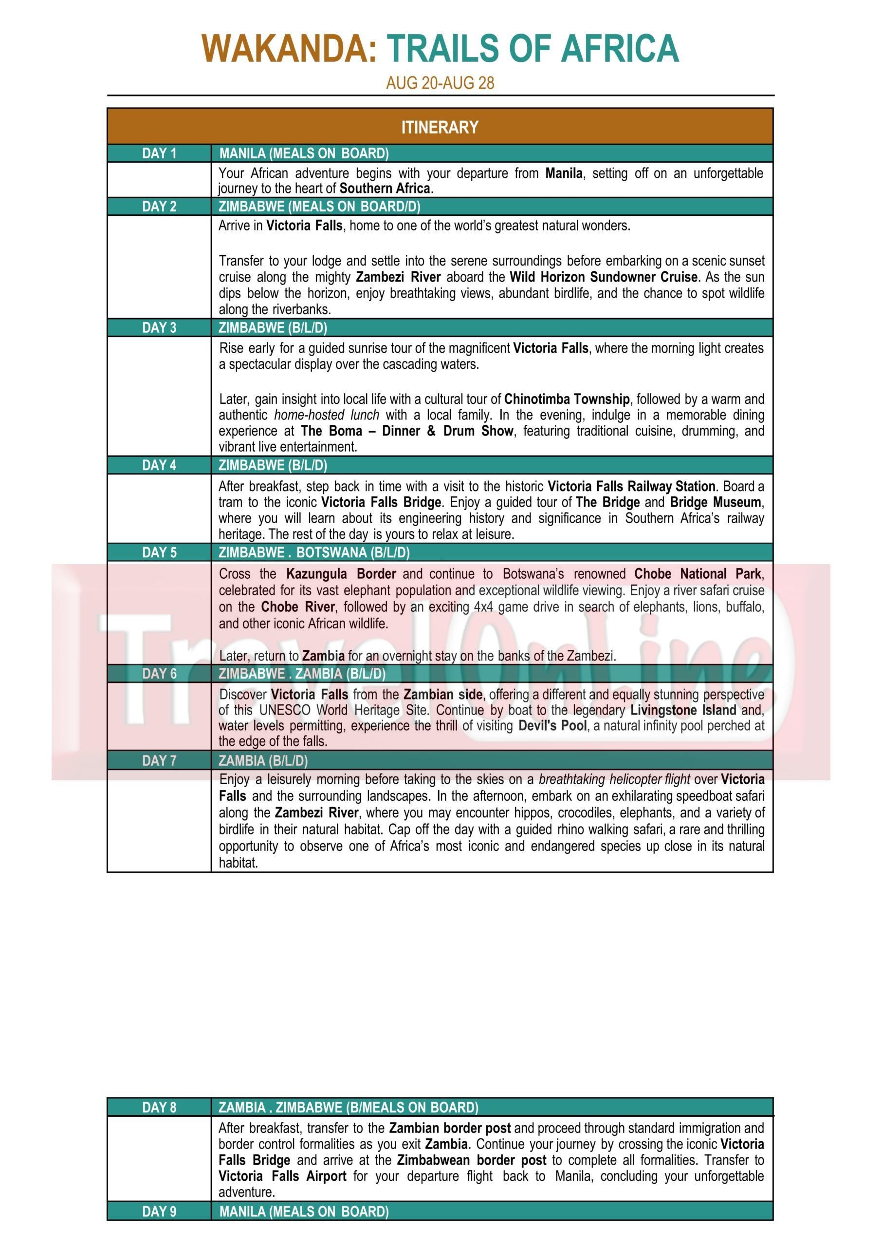 WAKANDA(ZIMBABWE-ZAMBIA-BOTSWANA) 2026: AS LOW AS $6888/PAX itinerary