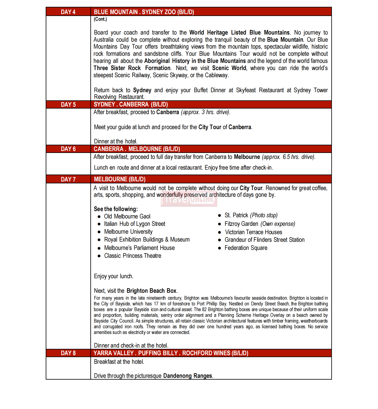 AUSTRALIA EXTRAVAGANZA(SYDNEY-CANBERRA-MELBOURNE) 2026: AS LOW AS  $2988/PAX itinerary