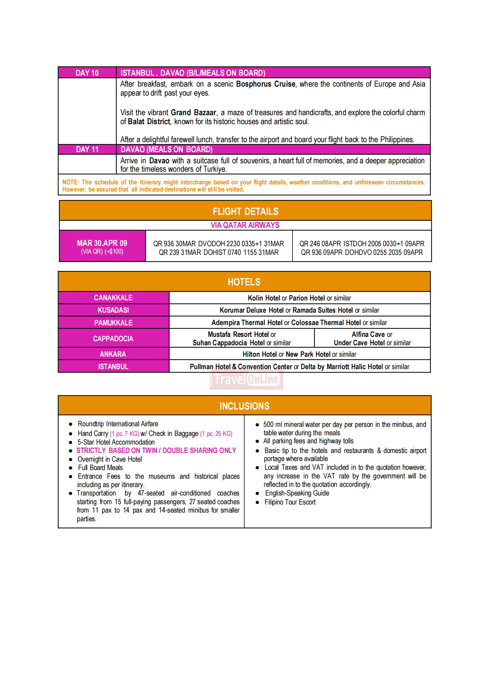 TURKEY (Treasures of Turkiye-Out Davao) 2026: AS LOW AS $1888/PAX itinerary