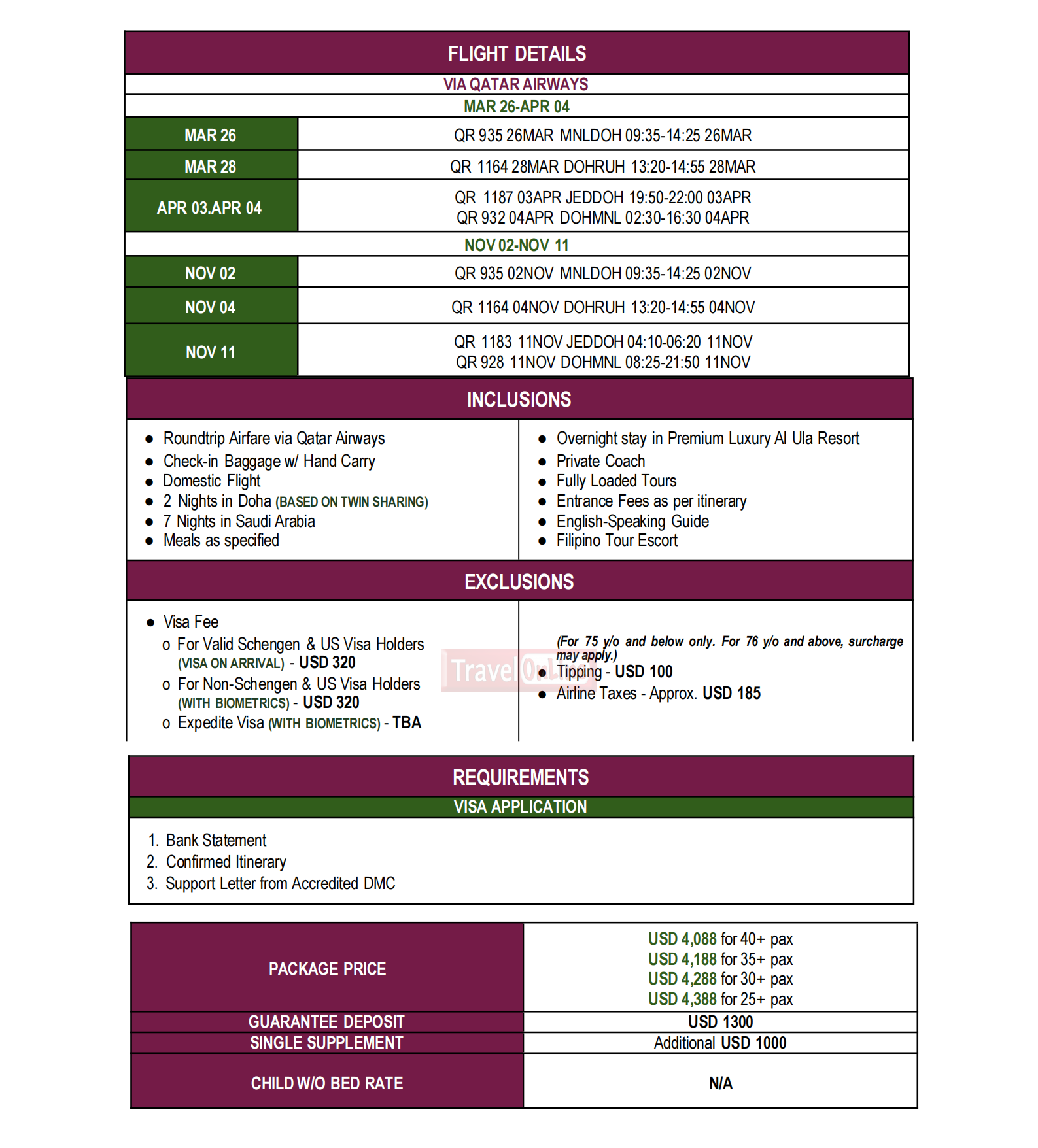 SAUDI (Gems of Saudi with Doha) 2026 : AS LOW AS $4088/PAX itinerary