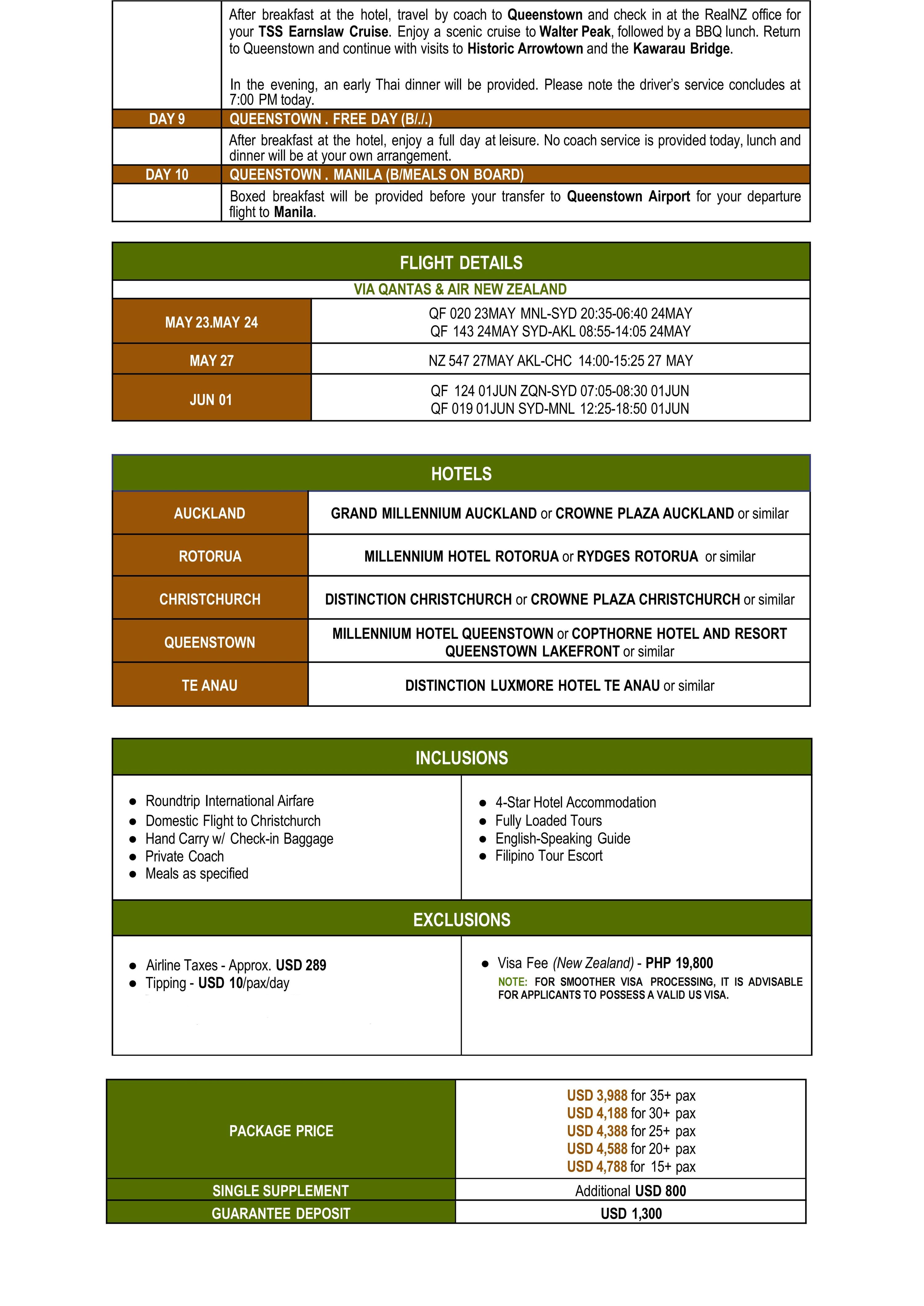 NEW ZEALAND (Pure New Zealand) 2026 : AS LOW AS $3988/PAX itinerary