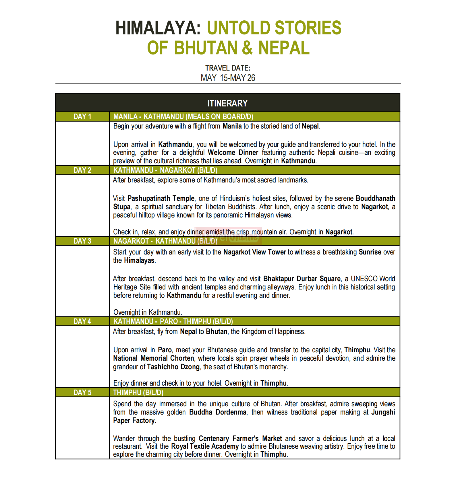 Himalaya Untold Stories of Bhutan and Nepal 2026: AS LOW AS $4888/PAX itinerary