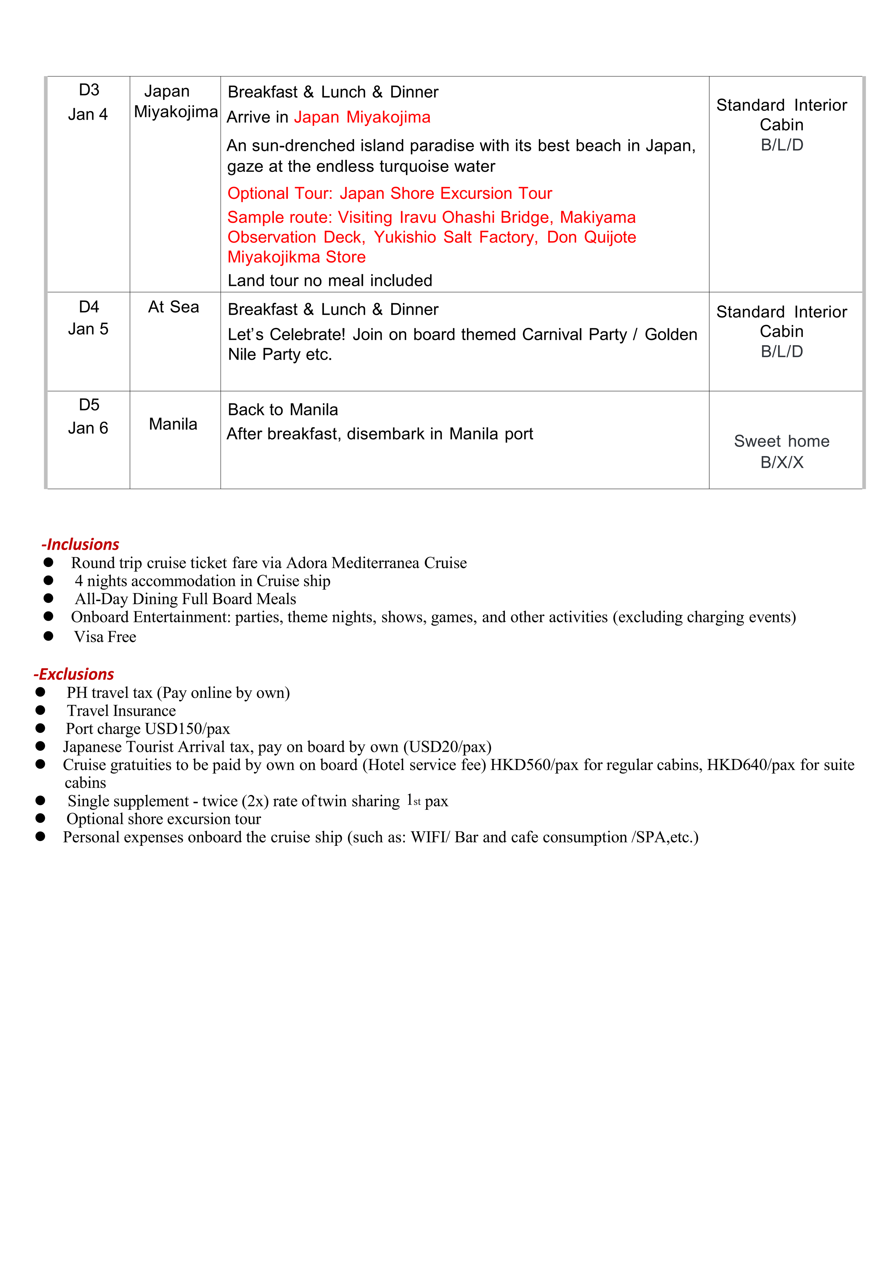 MNL-Japan Adora Mediterranea Cruise 5D4N, Jan, 2027:  AS LOW AS $474/PAX itinerary