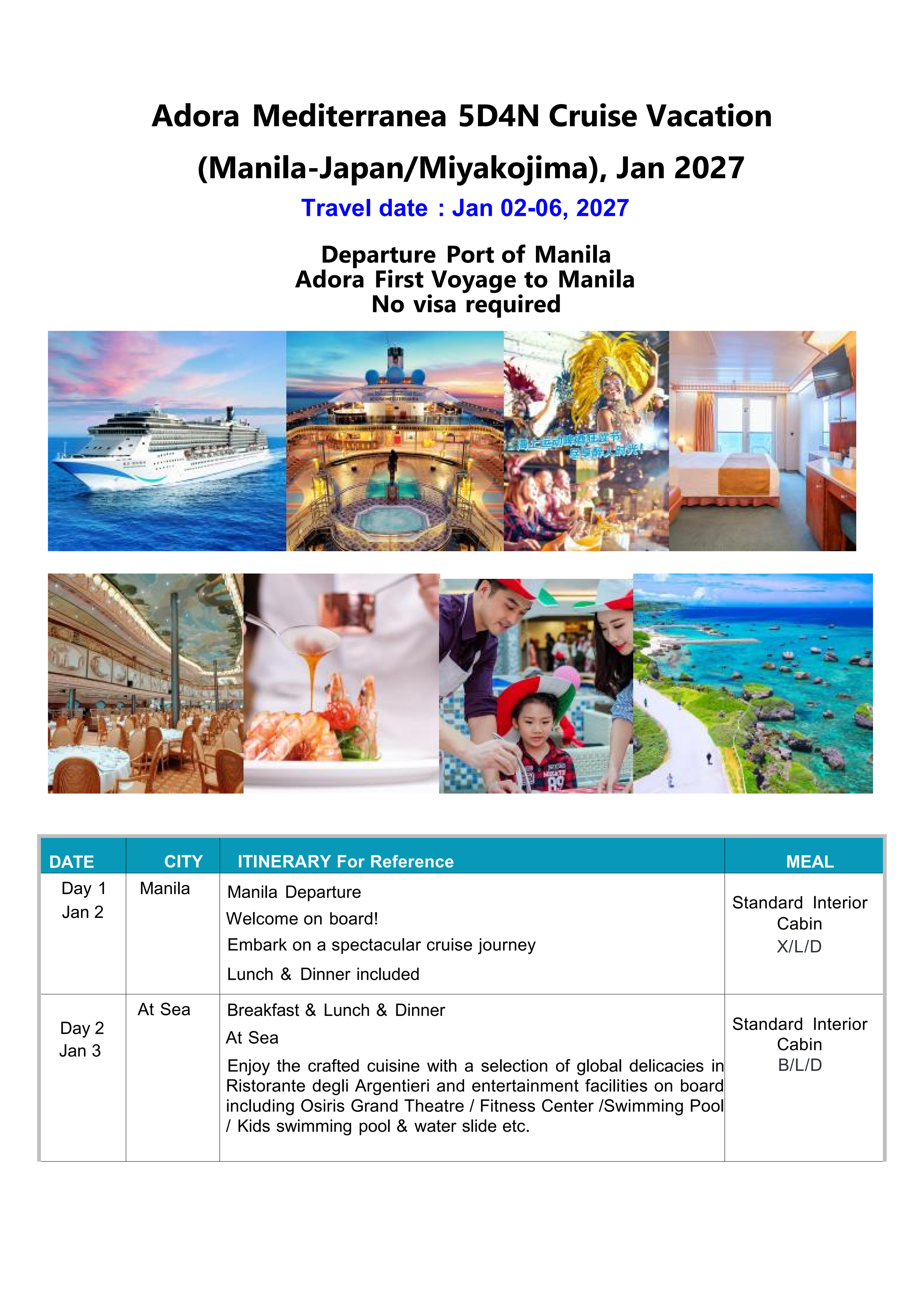 MNL-Japan Adora Mediterranea Cruise 5D4N, Jan, 2027:  AS LOW AS $474/PAX itinerary