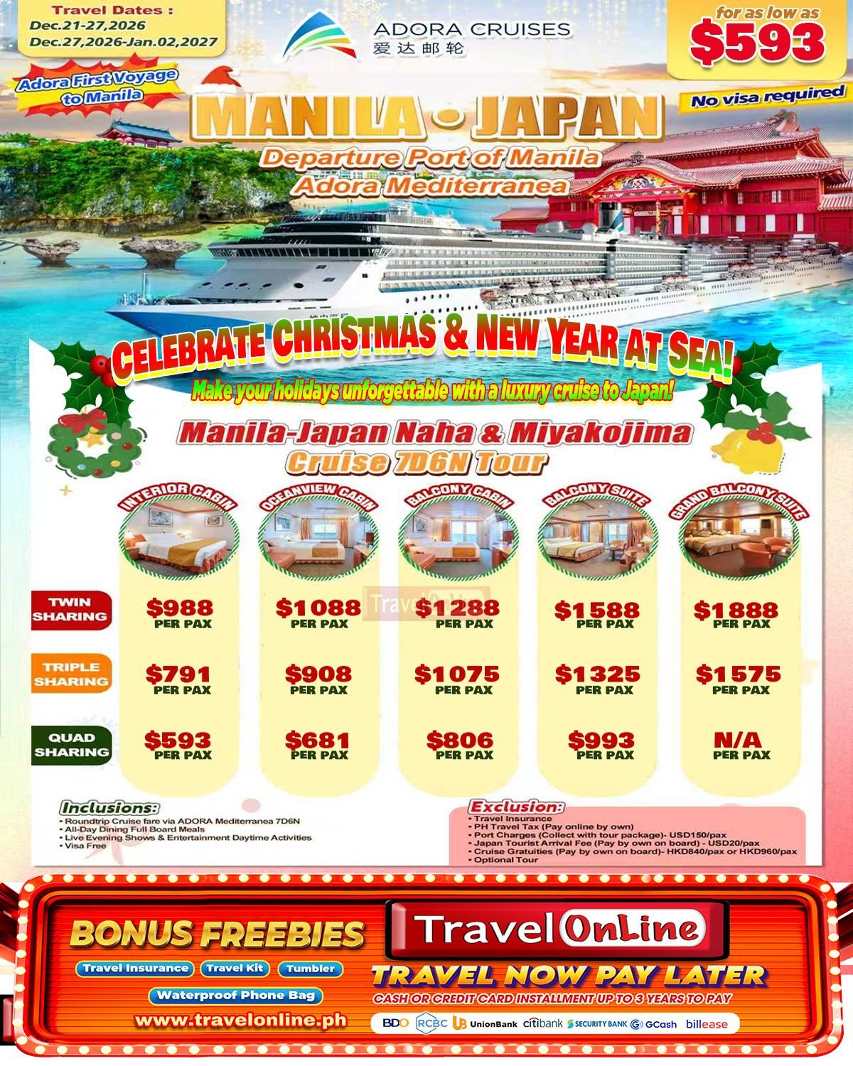 MNL-Japan Adora Mediterranea Cruise 7D6N, Dec, 2026: AS LOW AS $593/PAX promo image
