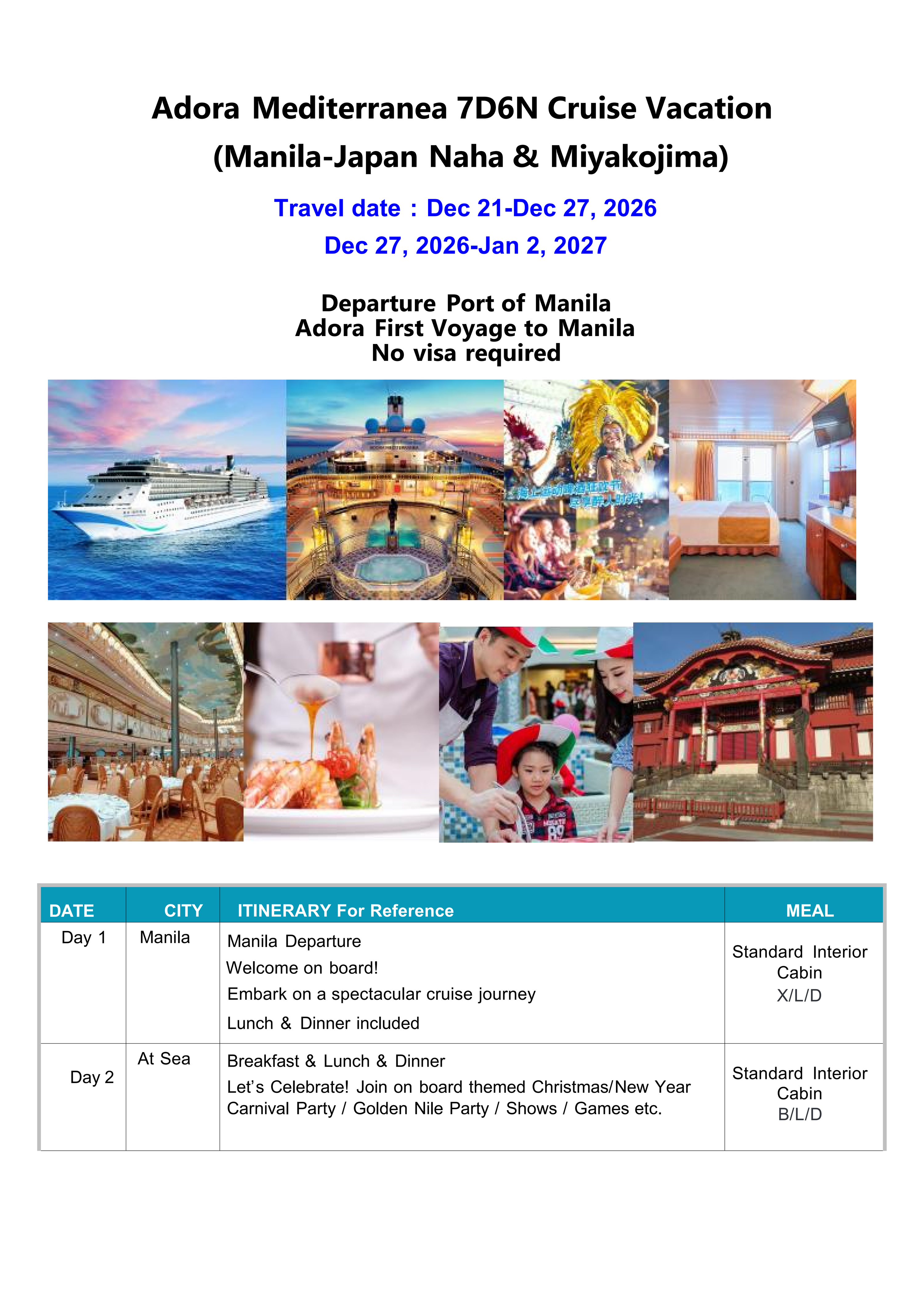 MNL-Japan Adora Mediterranea Cruise 7D6N, Dec, 2026: AS LOW AS $593/PAX itinerary