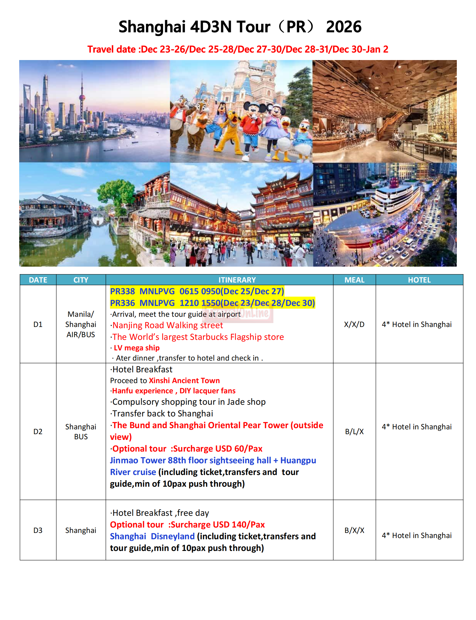 Shanghai 4D3N Tour（PR）,2026: AS LOW AS $559/PAX itinerary