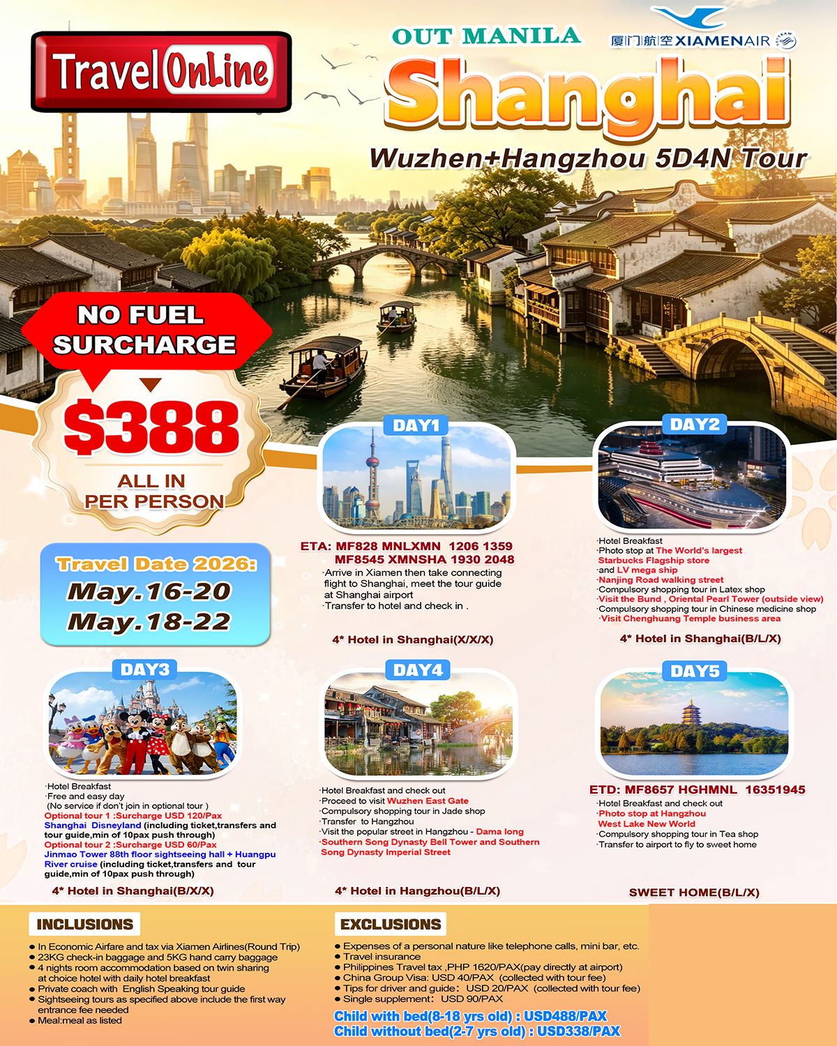 Shanghai+Wuzhen+Hangzhou 5D4N Tour,2026: AS LOW AS $388/PAX promo image