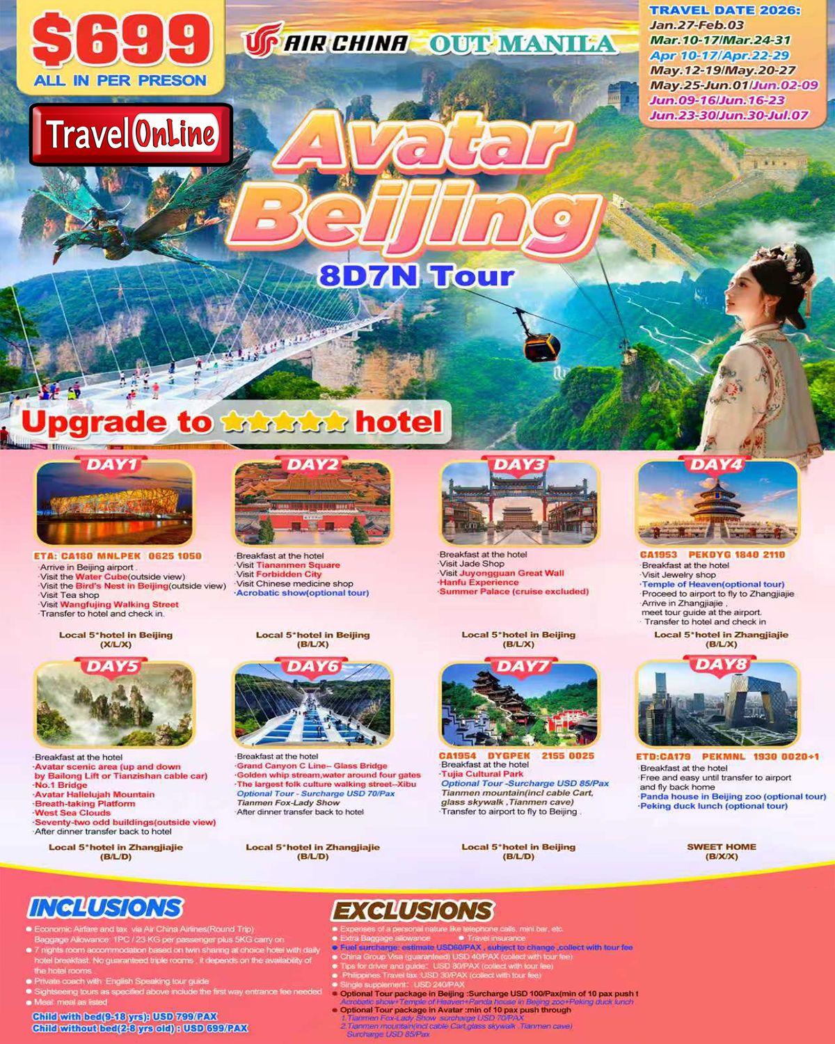 Avatar + Beijing 8D7N，2026: AS LOW AS $699/PAX promo image