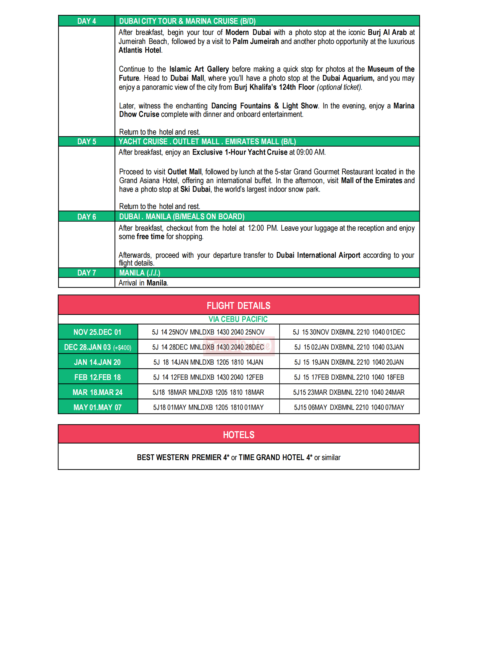 HABIBI DUBAI ABU DHABI 2026: AS LOW AS $1288/PAX itinerary