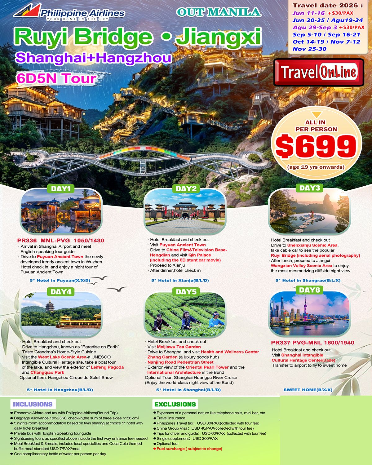 Manila-Shanghai+Hangzhou+Jiangxi 6D5N,2026: AS LOW AS $699/PAX promo image