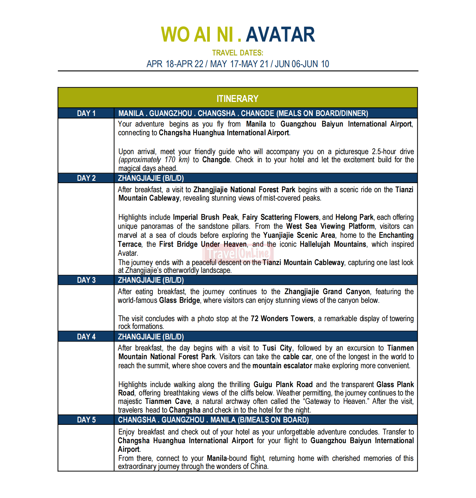 CHINA (Wo Ai Ni-Avatar) 2026: AS LOW AS $888/PAX itinerary