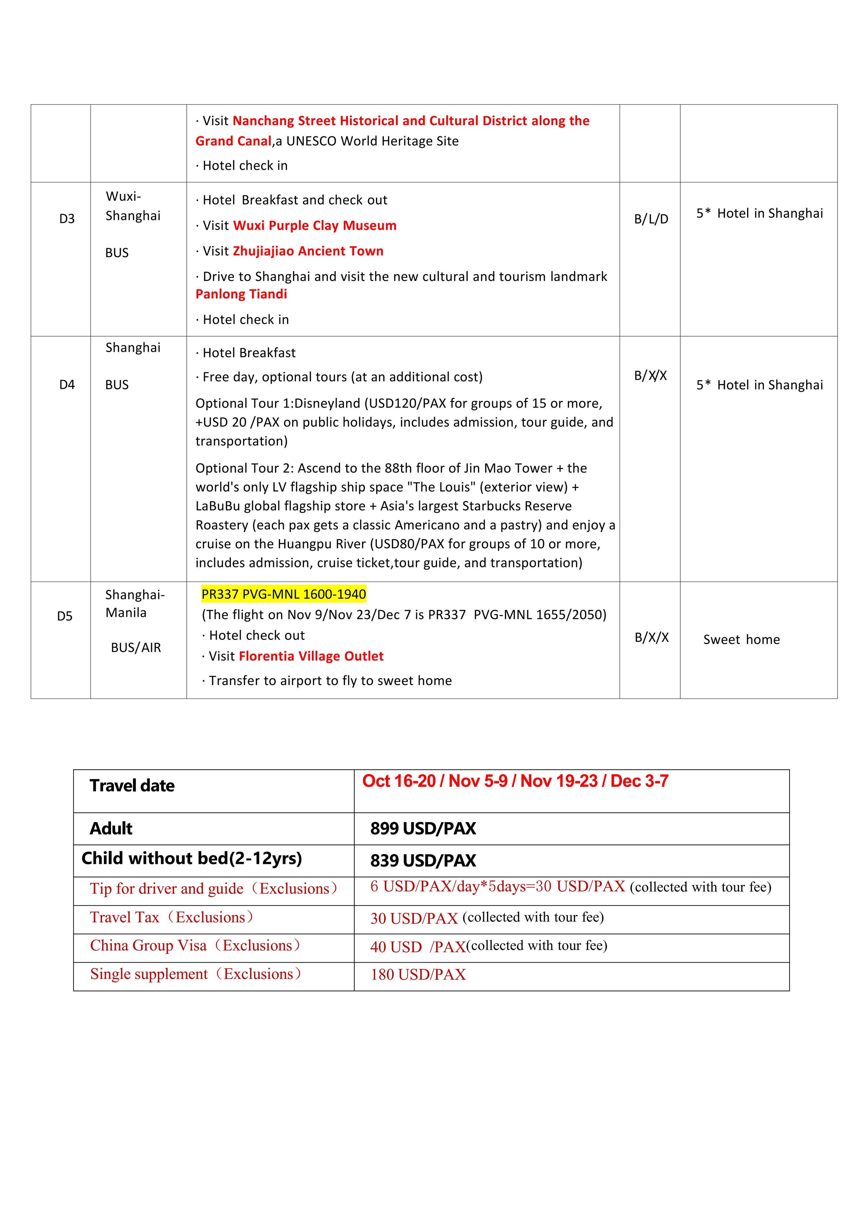 Manila-Shanghai+Wuxi+Maoshan 5D4N,2026: AS LOW AS $899/PAX itinerary