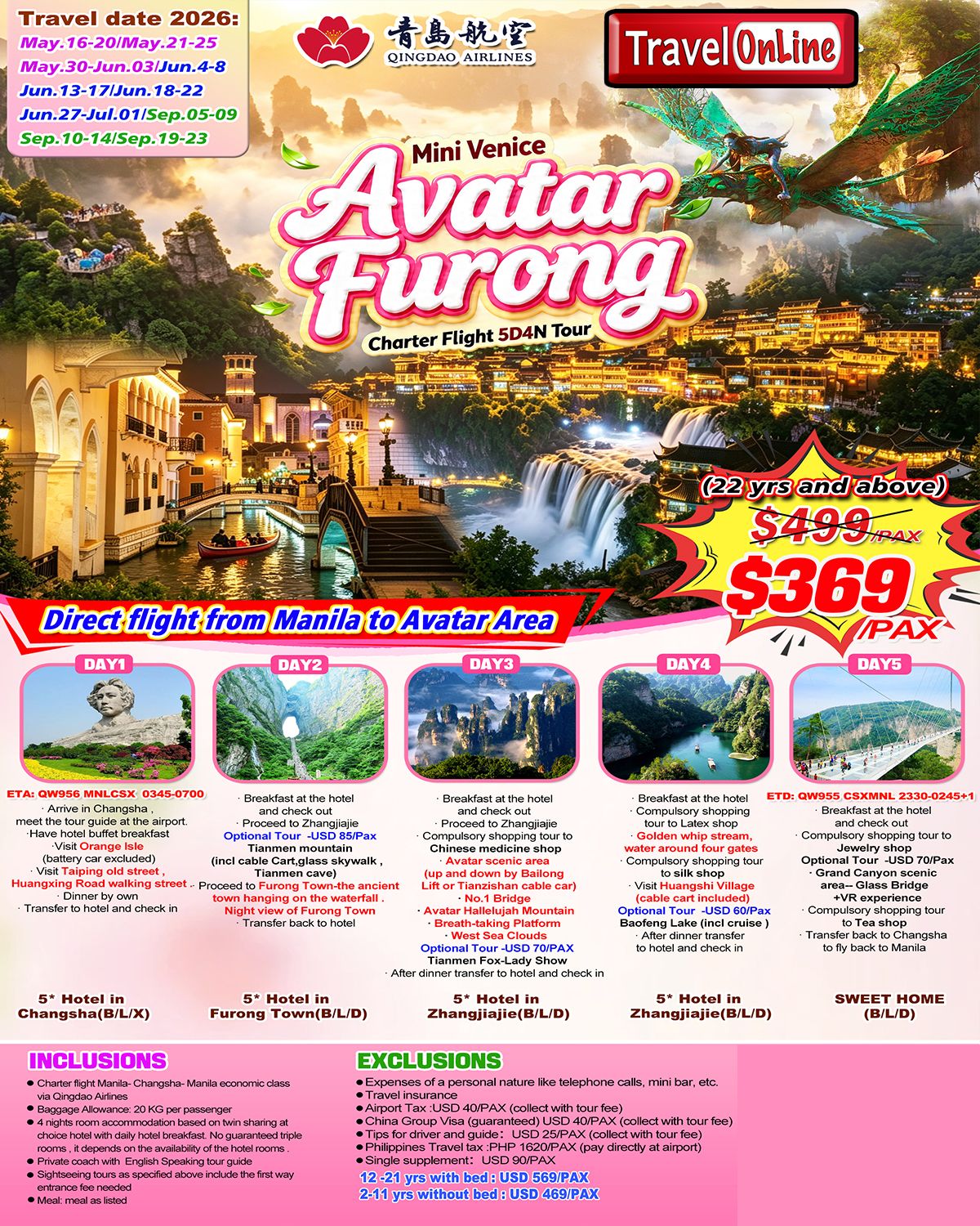 Promo Charter Flight Avatar Furong Mini Venice 5D4N Tour 2026: AS LOW AS $369/PAX promo image