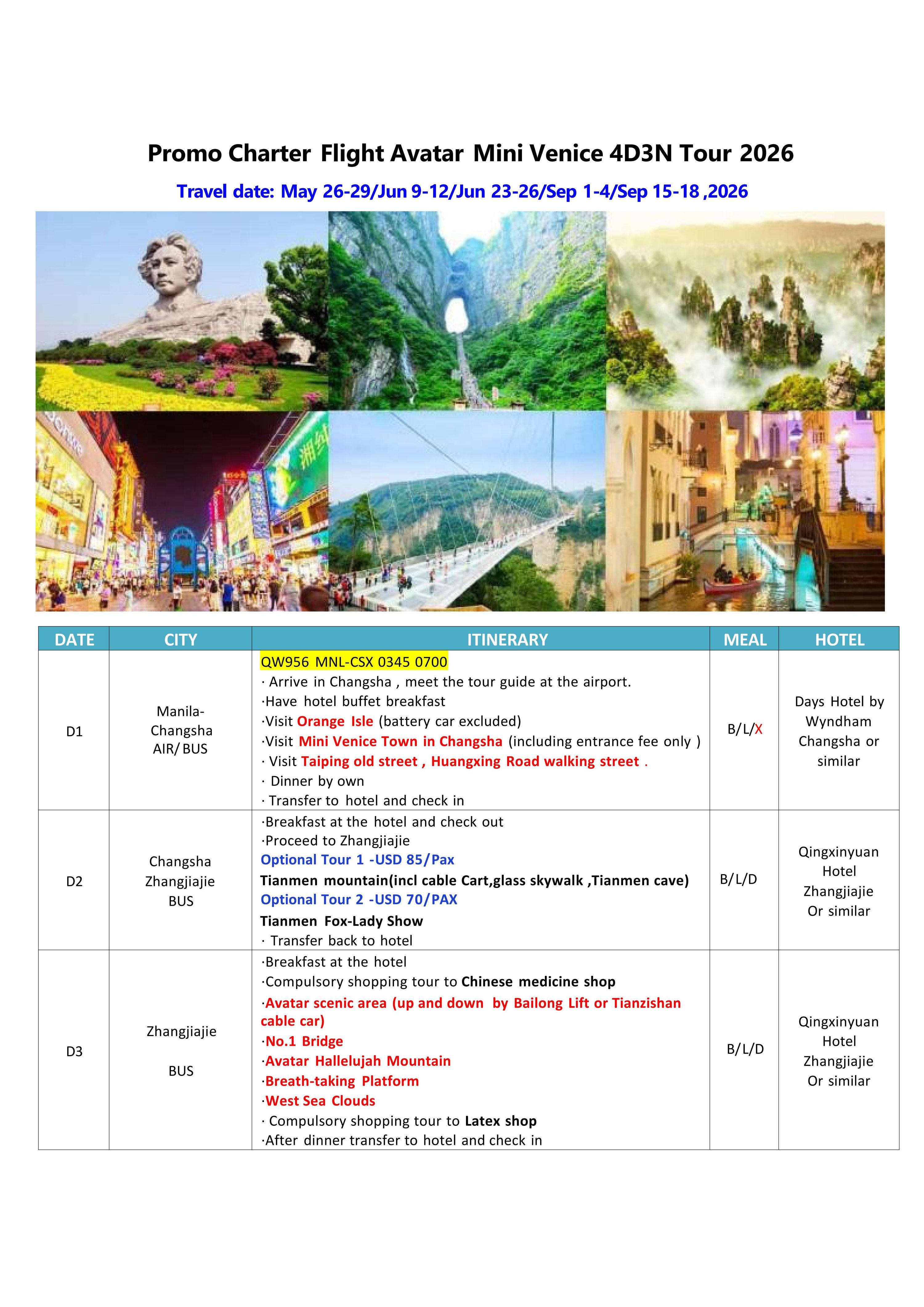 Promo Charter Flight Avatar Mini Venice 4D3N Tour 2026: AS LOW AS $299/PAX itinerary
