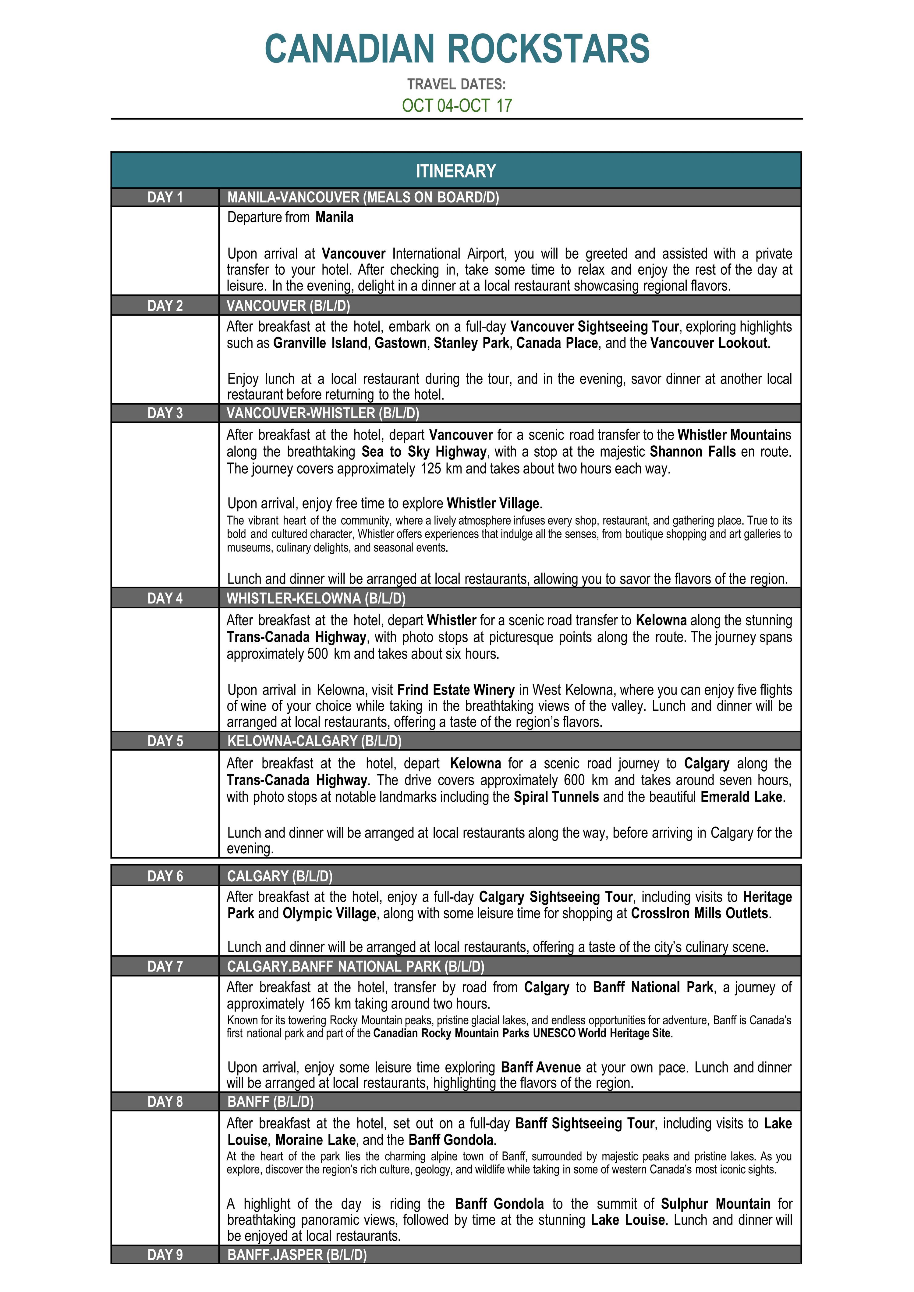CANADA (Candian Rockstars) 2026: AS LOW AS $5488/PAX itinerary