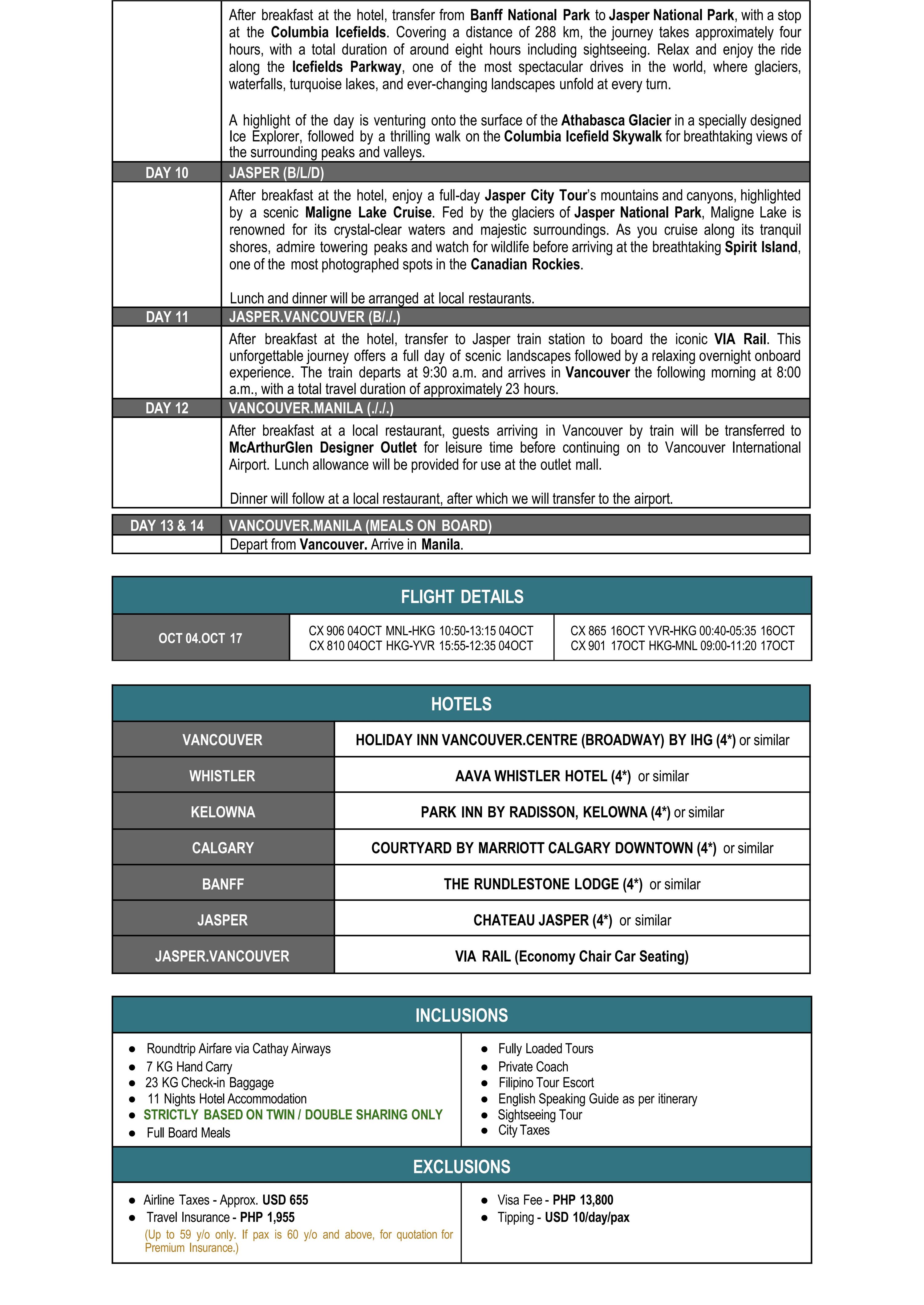 CANADA (Candian Rockstars) 2026: AS LOW AS $5488/PAX itinerary