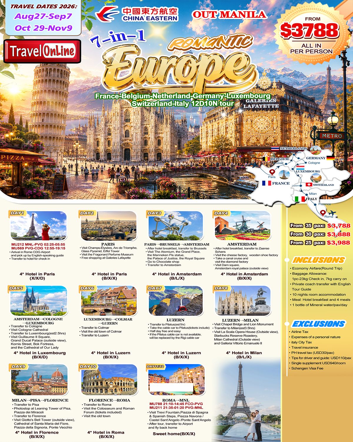 Romantic Europe (Via Shanghai) 12D10N(7 countries),2026: AS LOW AS $3788/PAX promo image