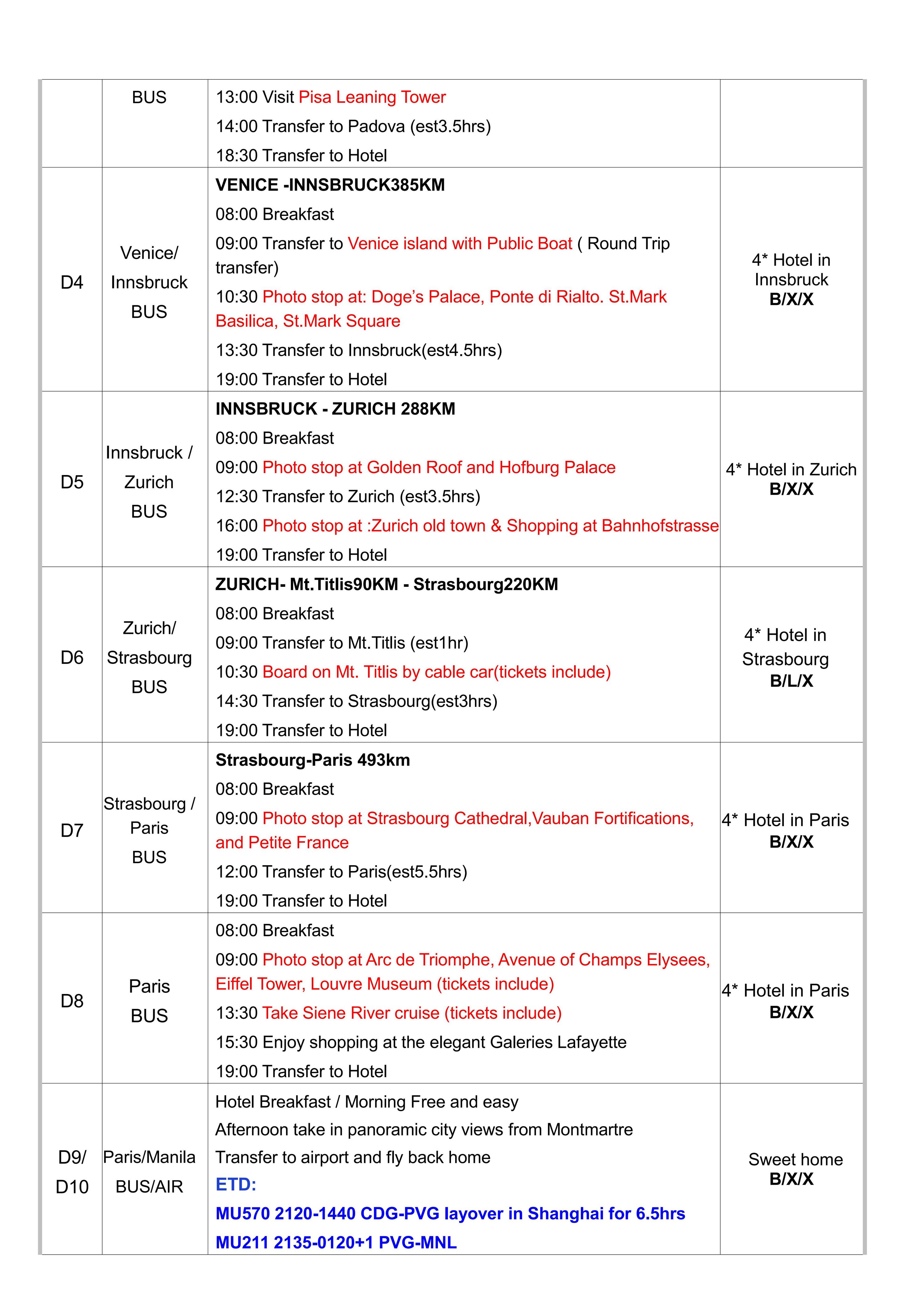 Western Europe (Via Shanghai)- (5 countries) 10D8N ,2026: AS LOW AS $2999/PAX itinerary