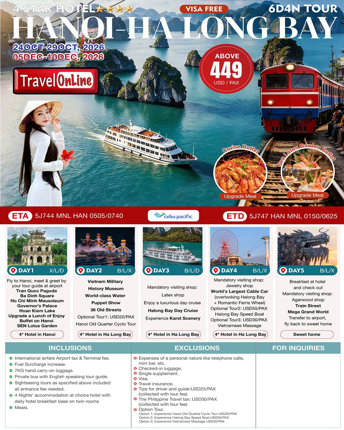 Hanoi-Ha Long Bay 6D4N Tour-4 Star Hotel Shopping tour: AS LOW AS $449/PAX promo image