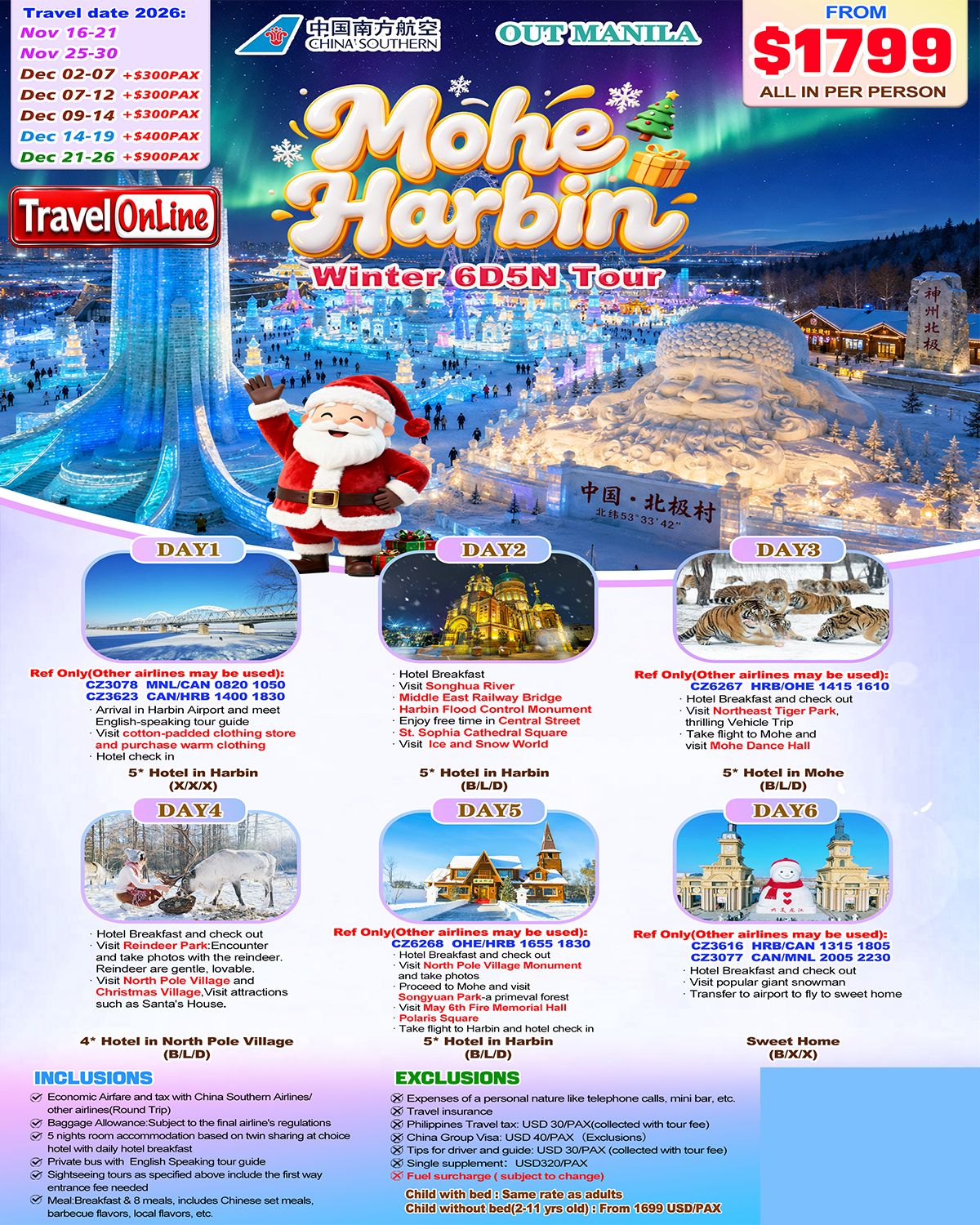 Manila-Harbin(Via Guangzhou)+Mohe 6D5N Tour,2026: AS LOW AS $1799/PAX promo image