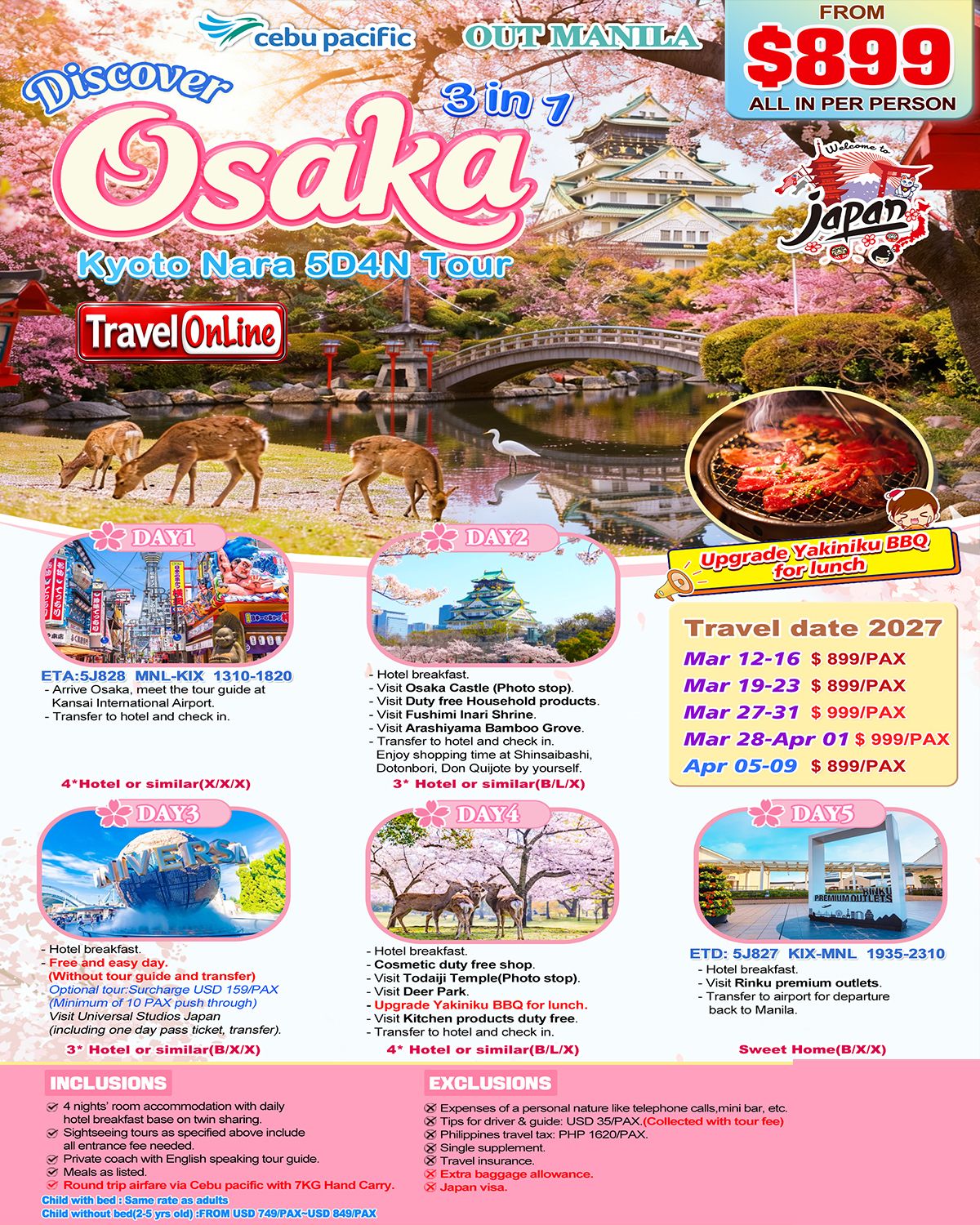 Discover Osaka+Kyoto+Nara 5D4N(3 in 1),2027: AS LOW AS $899/PAX promo image