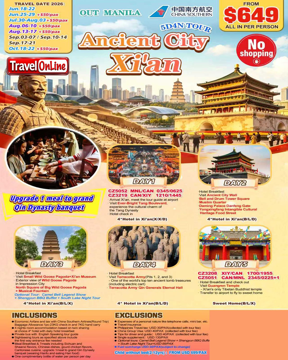 Manila-Xi'an（via Guangzhou) 5D4N Tour,2026: AS LOW AS $649/PAX promo image