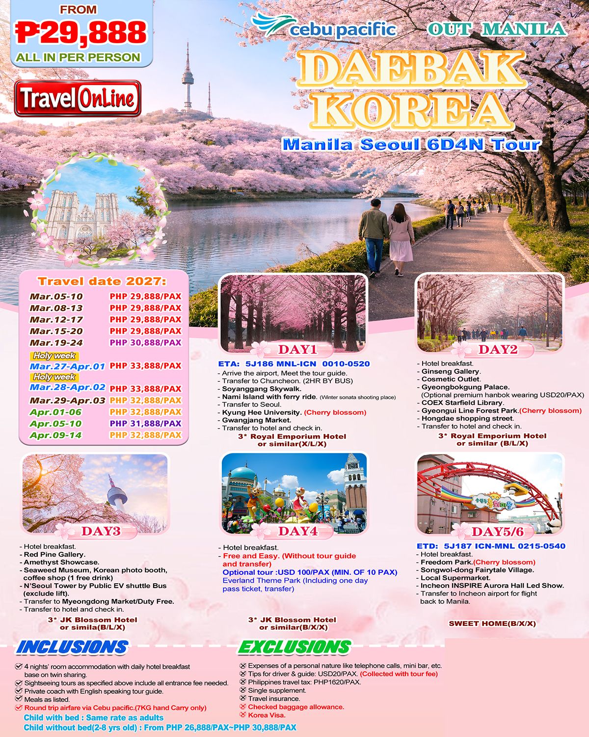 Manila Seoul 6D4N(VIA 5J),2027: AS LOW AS ₱ 29888/PAX promo image