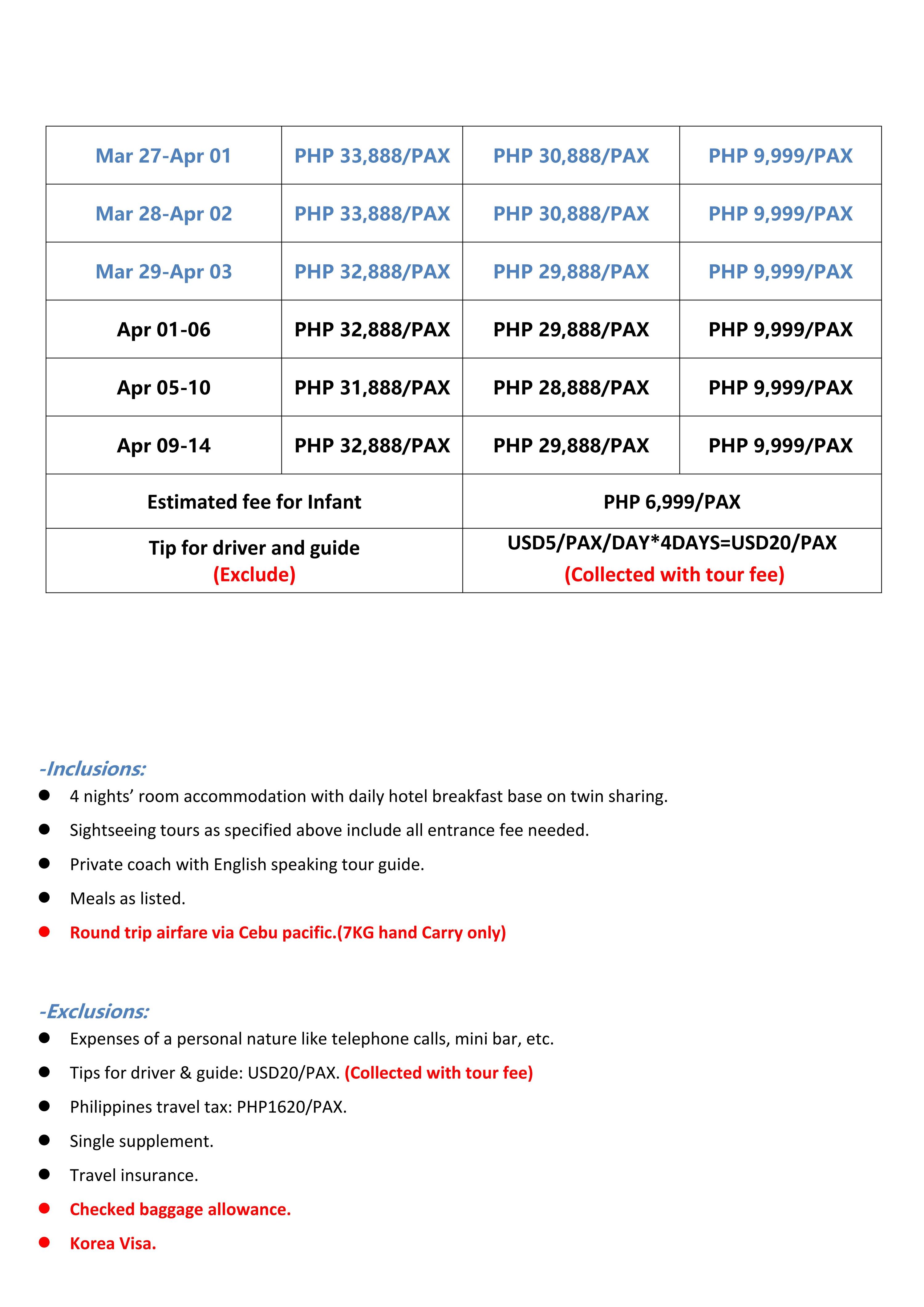 Manila Seoul 6D4N(VIA 5J),2027: AS LOW AS ₱ 29888/PAX itinerary