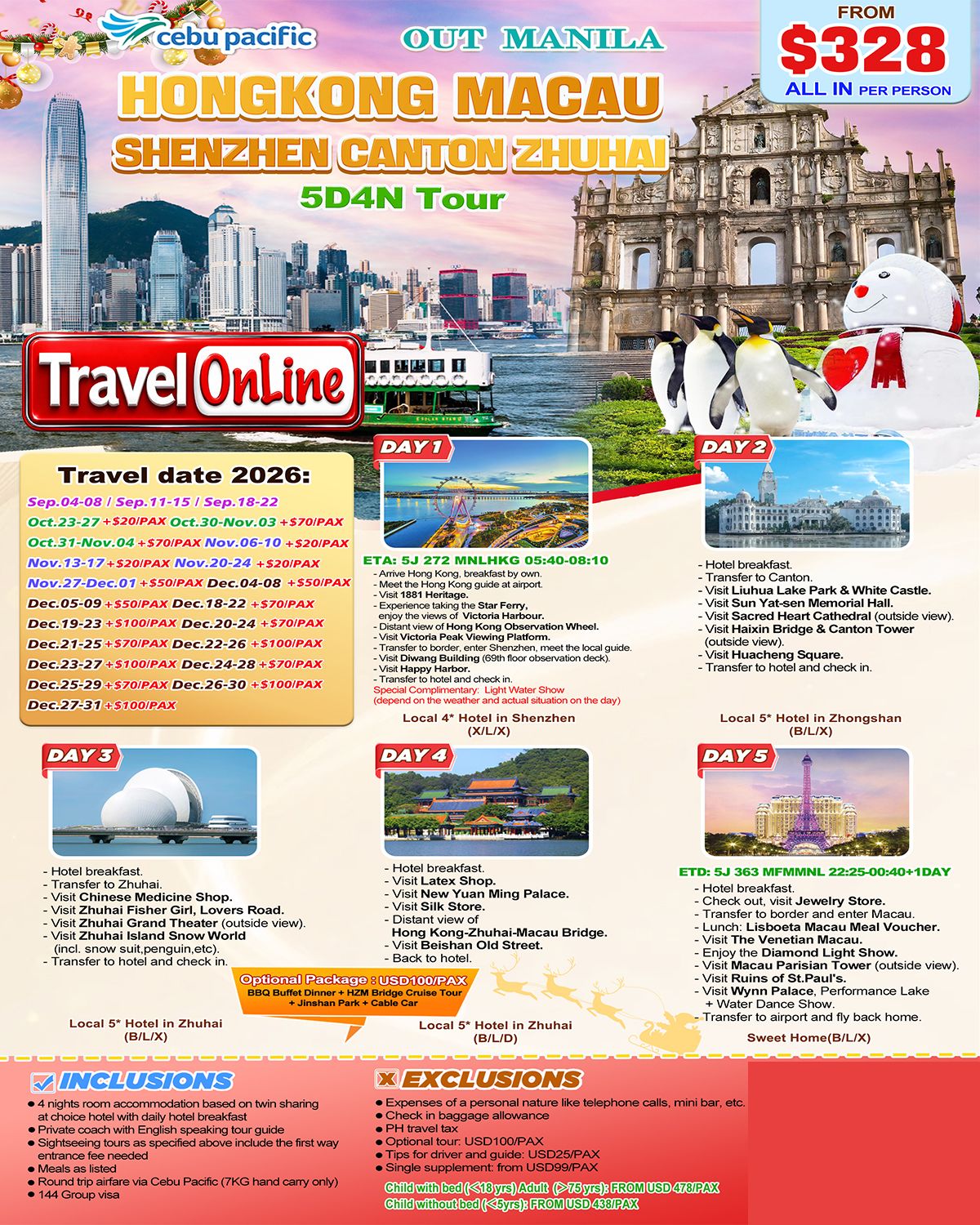 HongKong+Macau+Shenzhen+Canton+Zhuhai 5D4N, 2026: AS LOW AS $328/PAX promo image