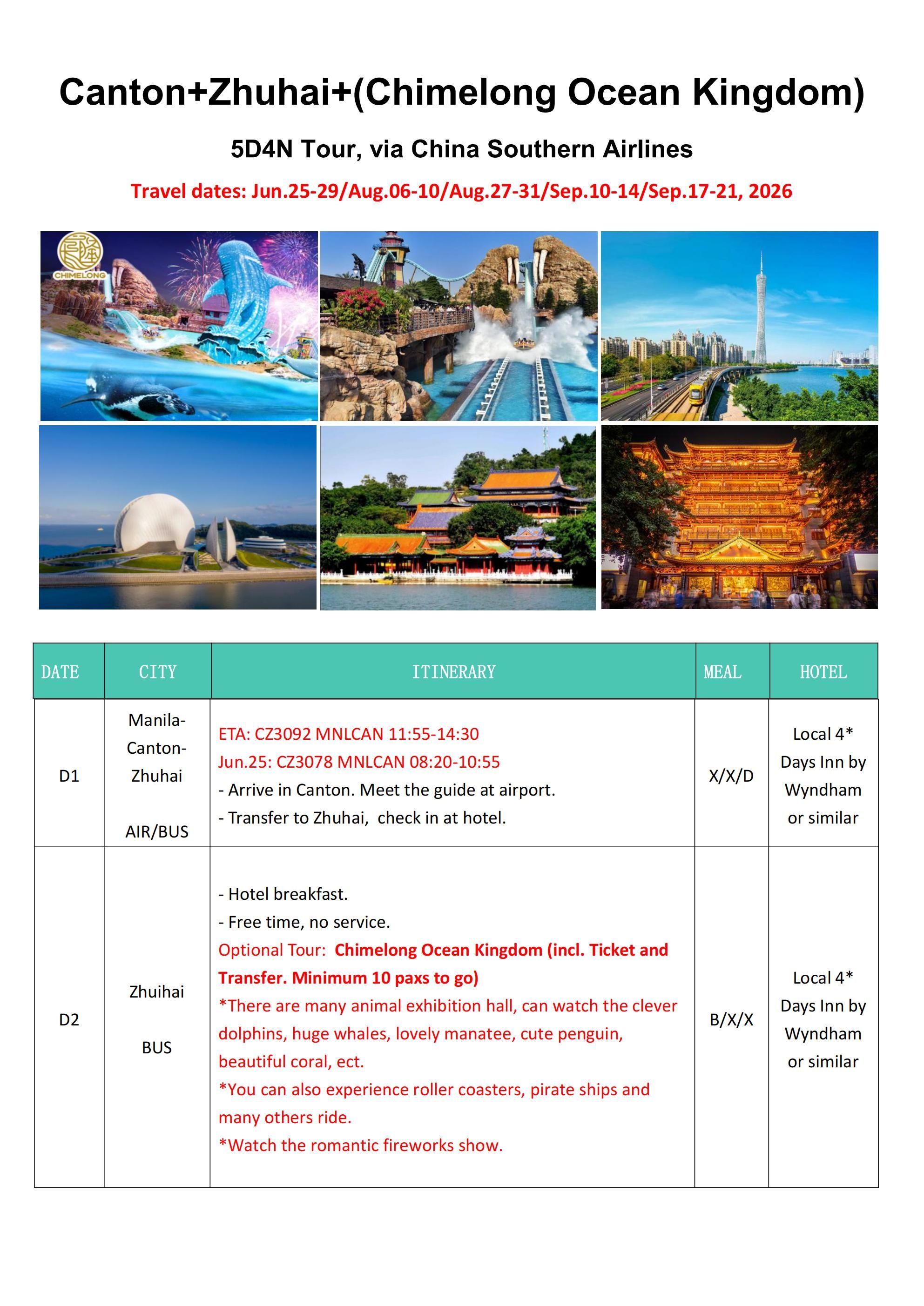 Canton+Zhuhai+(Chimelong Ocean Kingdom) 5D4N , 2026: AS LOW AS $288/PAX itinerary