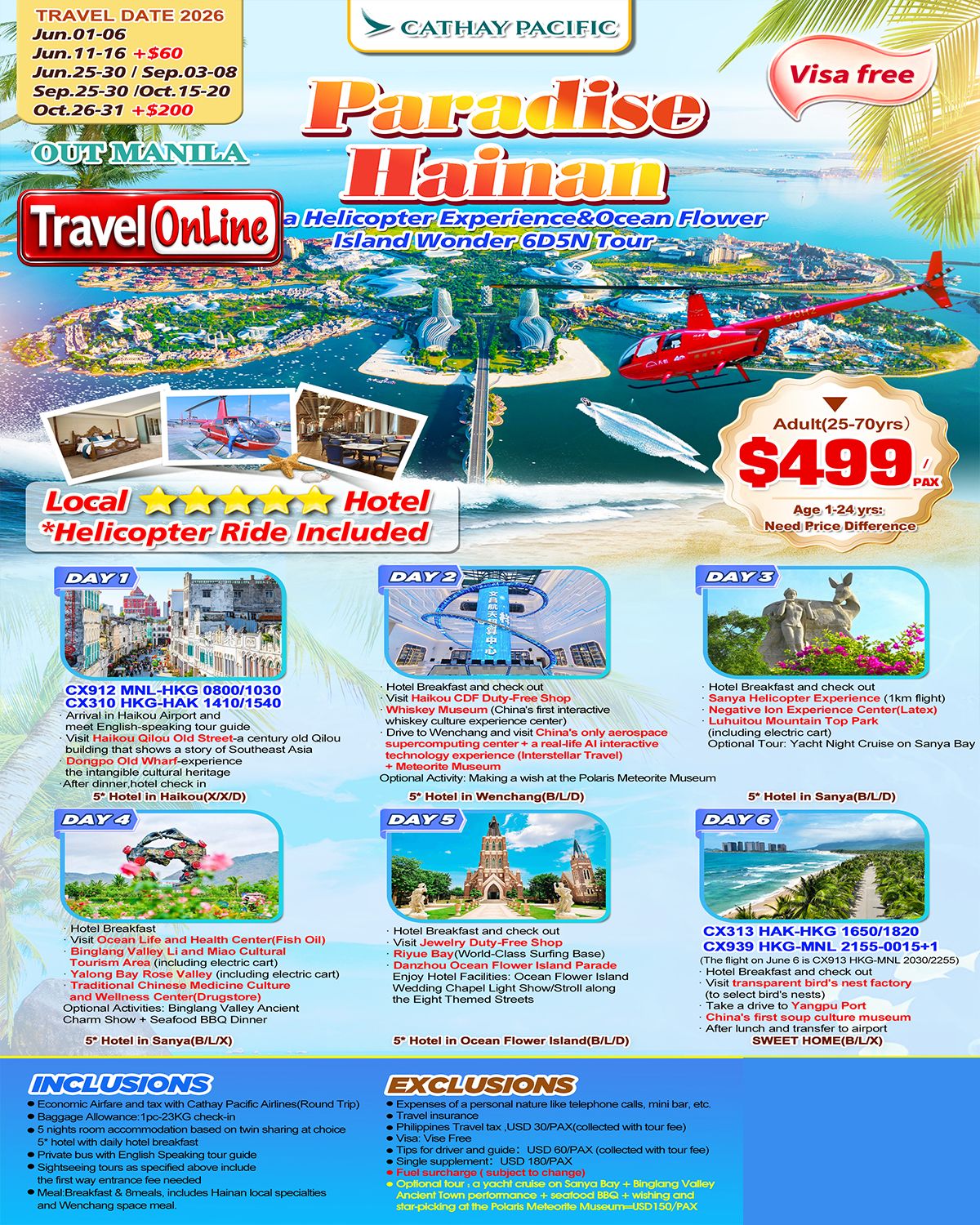 Manila-Hainan(via Hongkong) 6D5N,2026: AS LOW AS $499/PAX promo image