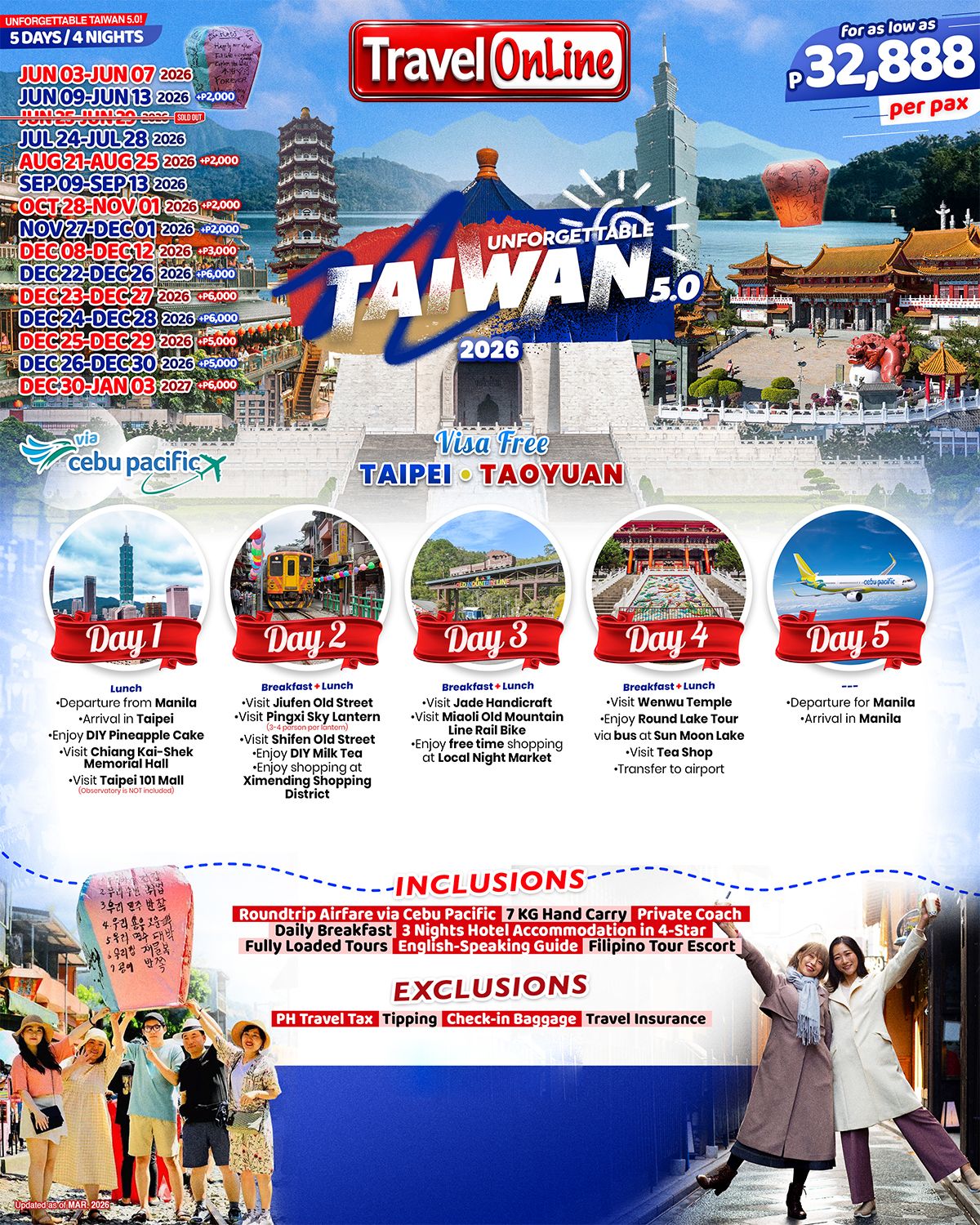 TAIWAN (Unforgettable Taiwan 5.0) 2026: AS LOW AS ₱32888/PAX promo image