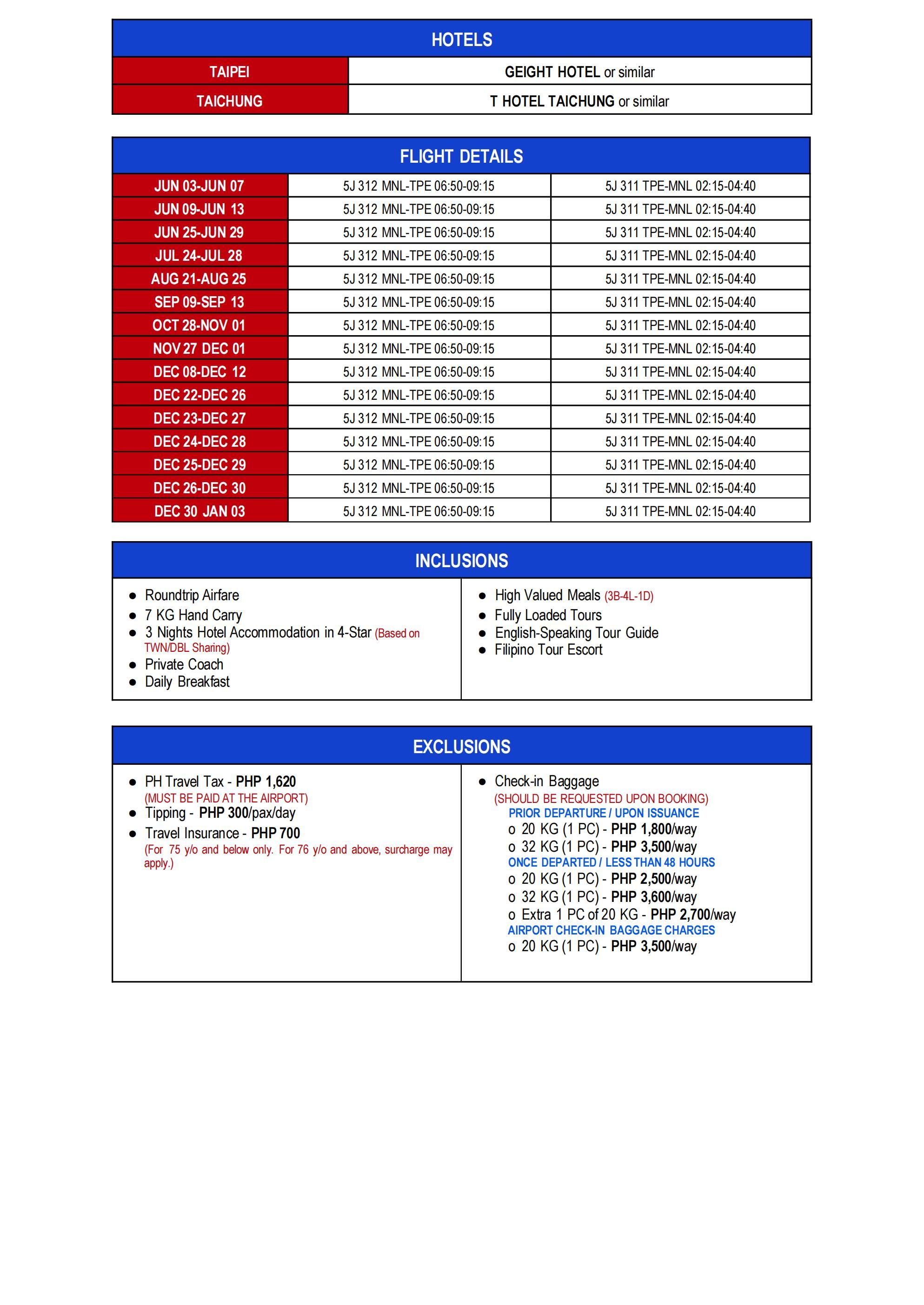 TAIWAN (Unforgettable Taiwan 5.0) 2026: AS LOW AS ₱32888/PAX itinerary