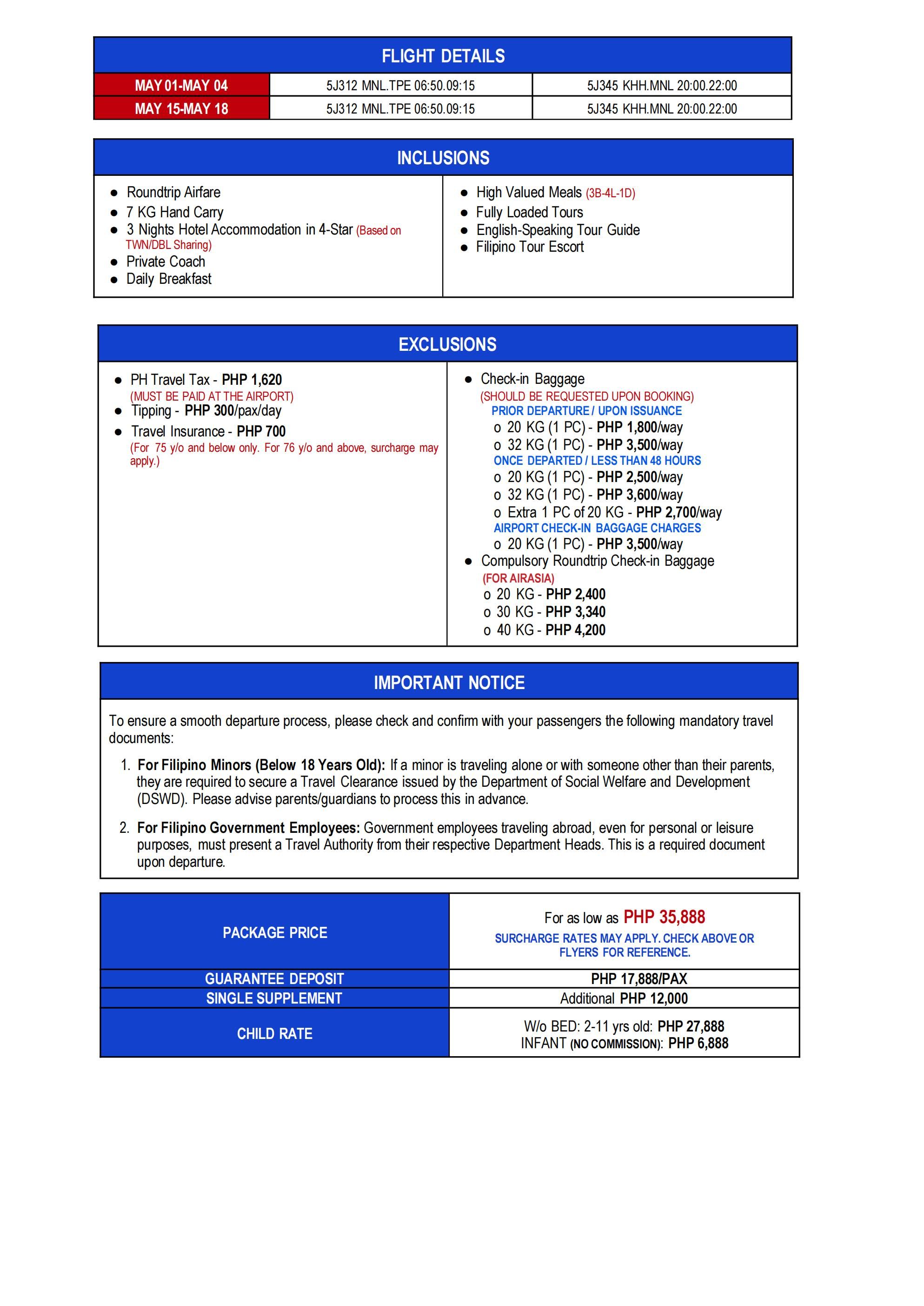 TAIWAN (Unforgettable Taiwan 4.0) 2026: AS LOW AS ₱35888/PAX itinerary