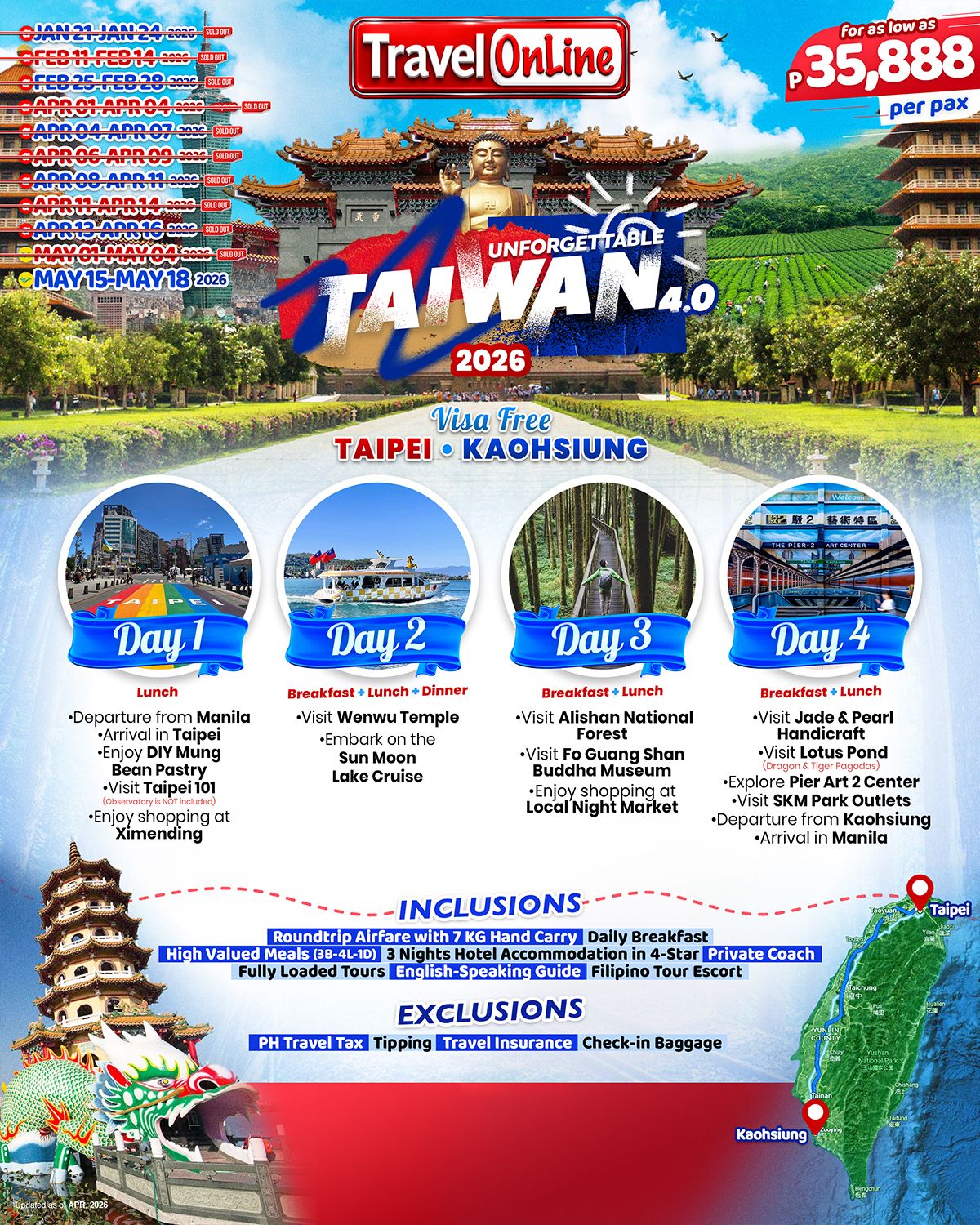 TAIWAN (Unforgettable Taiwan 4.0) 2026: AS LOW AS ₱35888/PAX promo image