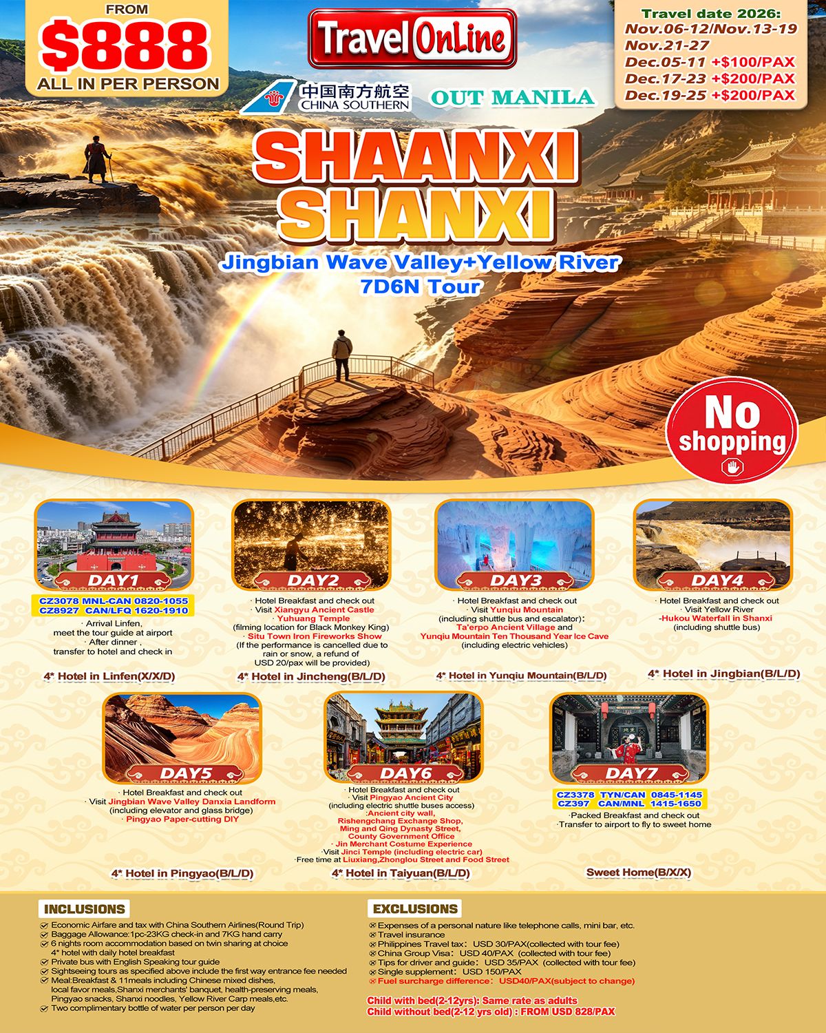 Shaanxi+Shanxi(Via Guangzhou) 7D6N,2026: AS LOW AS $888/PAX promo image