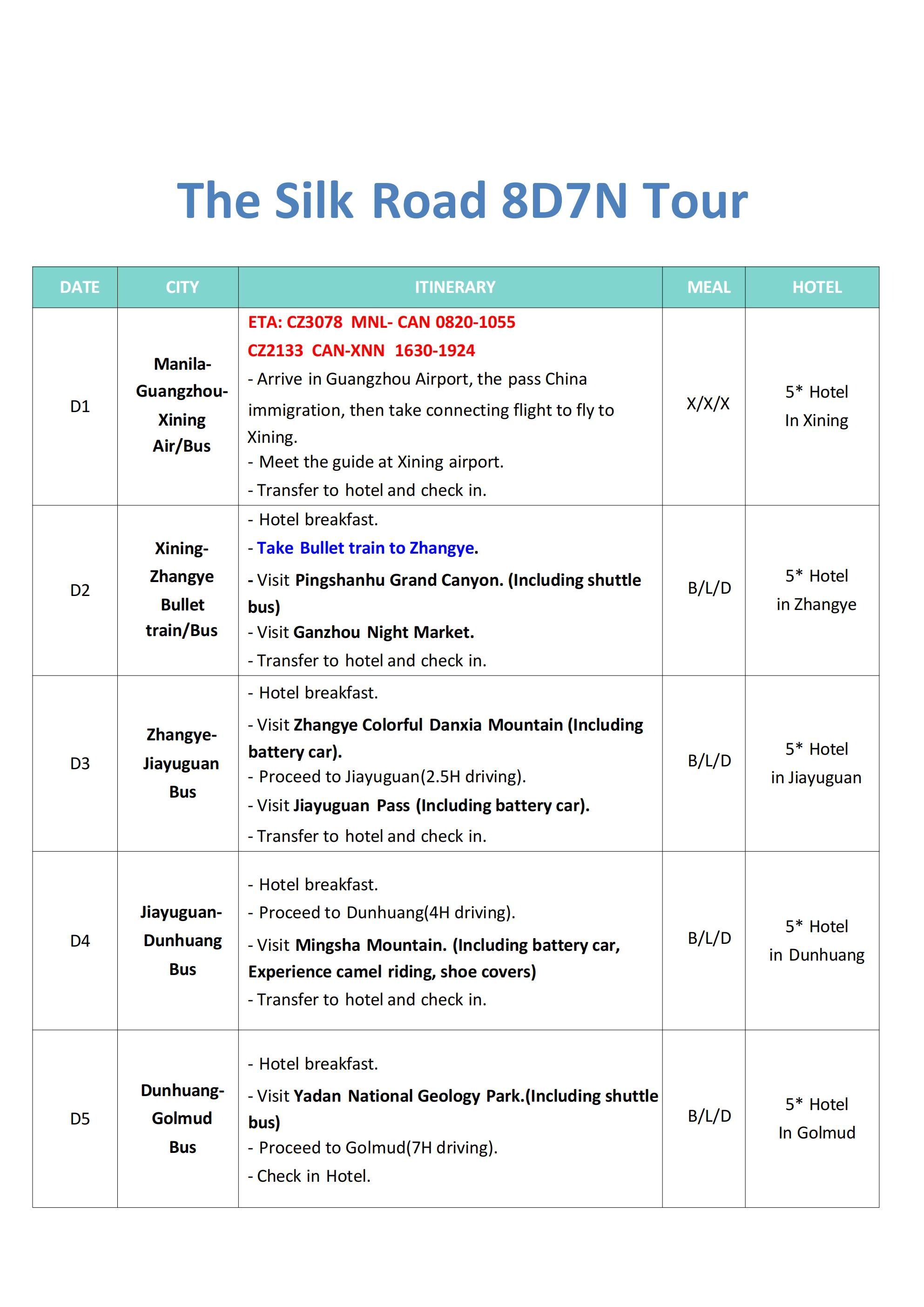 Silk Road 8D7N Tour, 2026: AS LOW AS $1588/PAX itinerary
