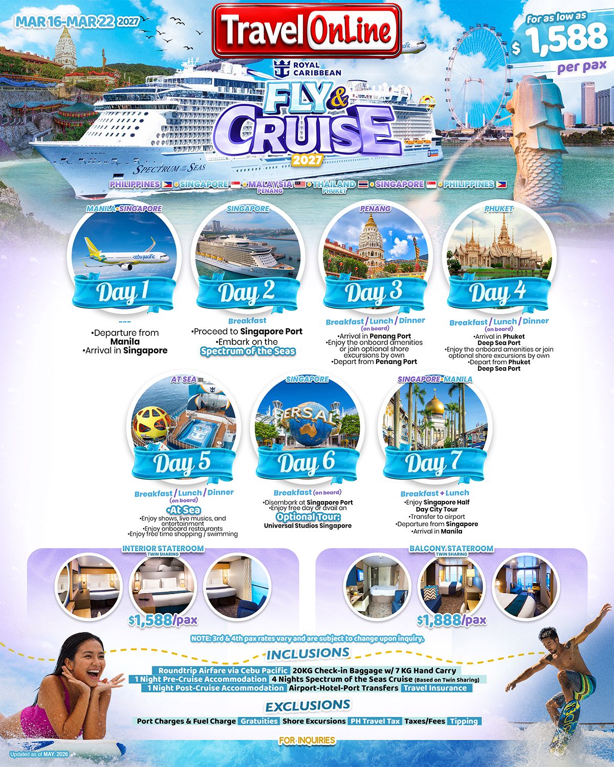 FLY AND CRUISE (Royal Caribbean) 2027-Singapore: AS LOW AS $1588/PAX promo image