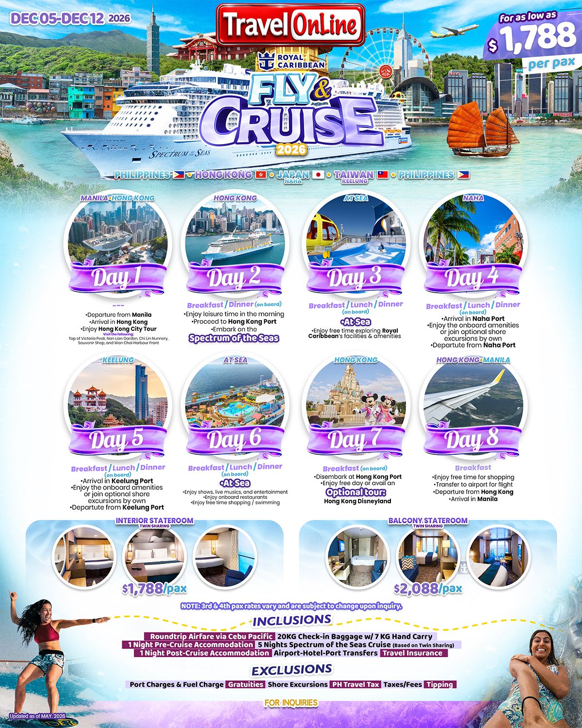 FLY & CRUISE (Royal Caribbean) 2026-Hong Kong: AS LOW AS $1788/PAX promo image