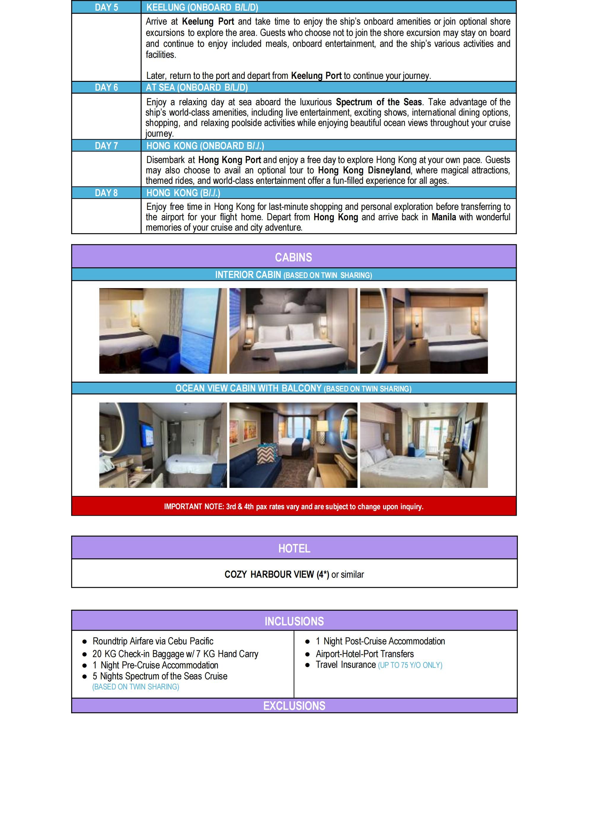 FLY & CRUISE (Royal Caribbean) 2026-Hong Kong: AS LOW AS $1788/PAX itinerary