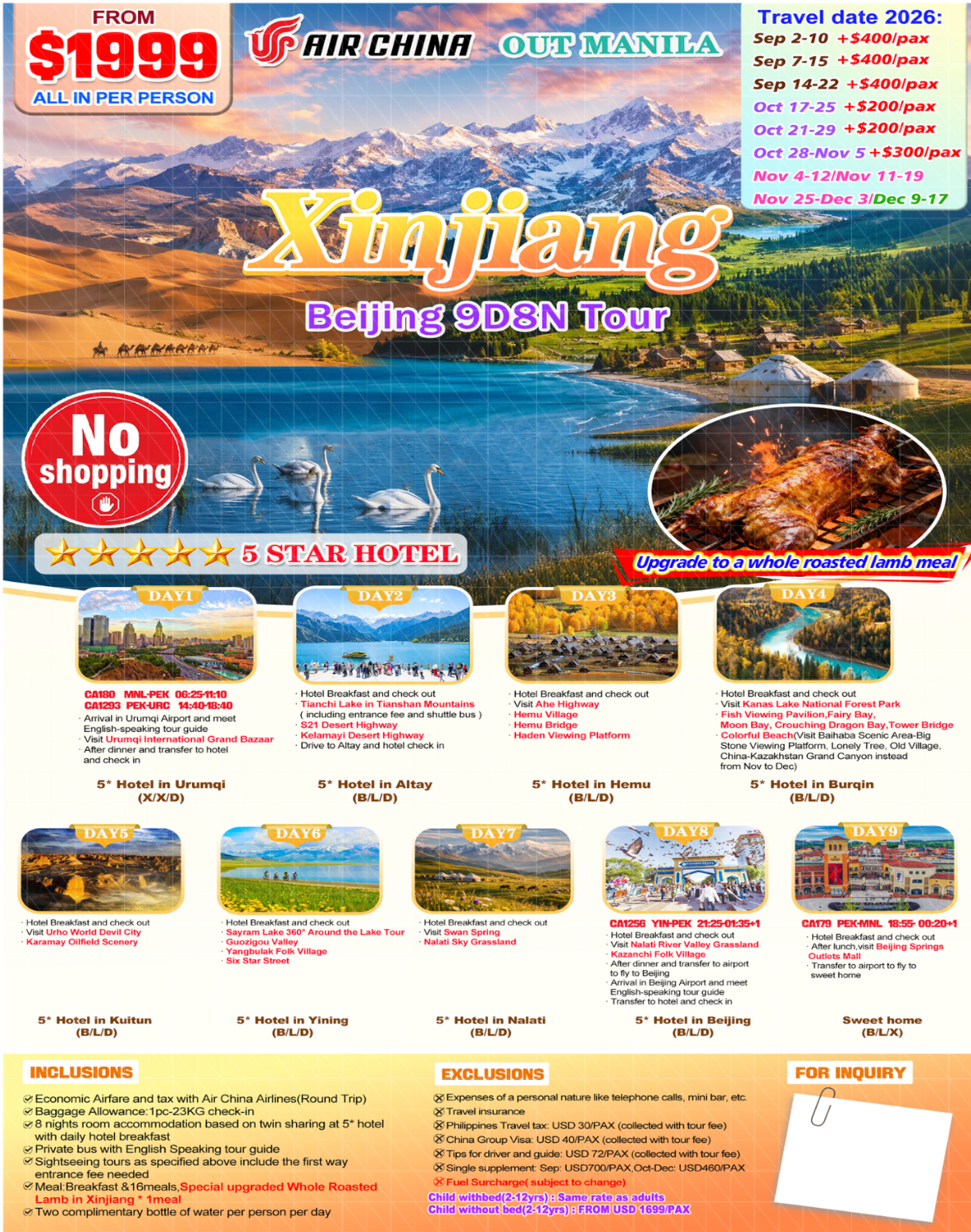 Manila-Xinjiang+Beijing 9D8N,2026: AS LOW AS $1999/PAX promo image
